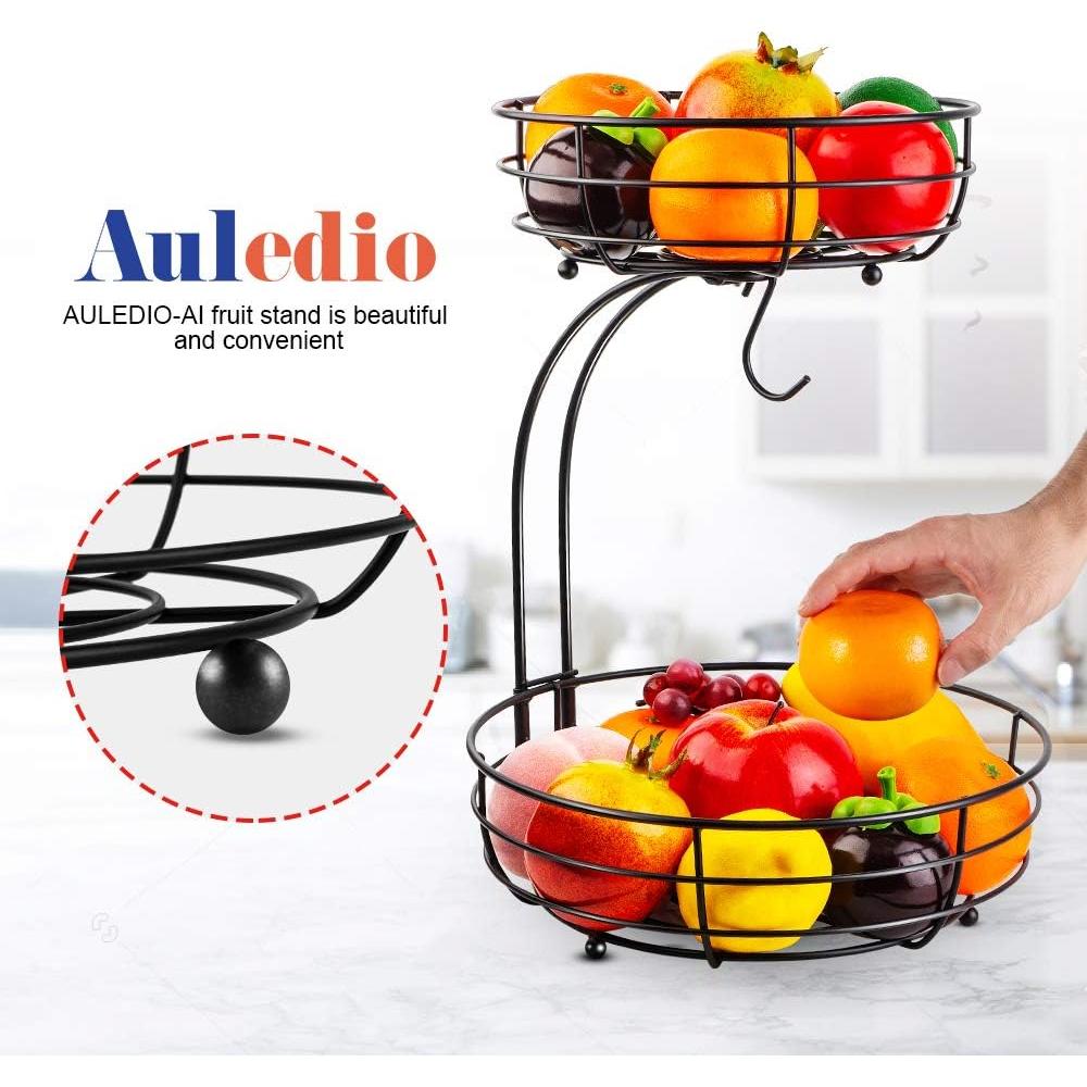 Canasta de Frutas 2 Niveles AULEDIO con Soporte para Plátanos
