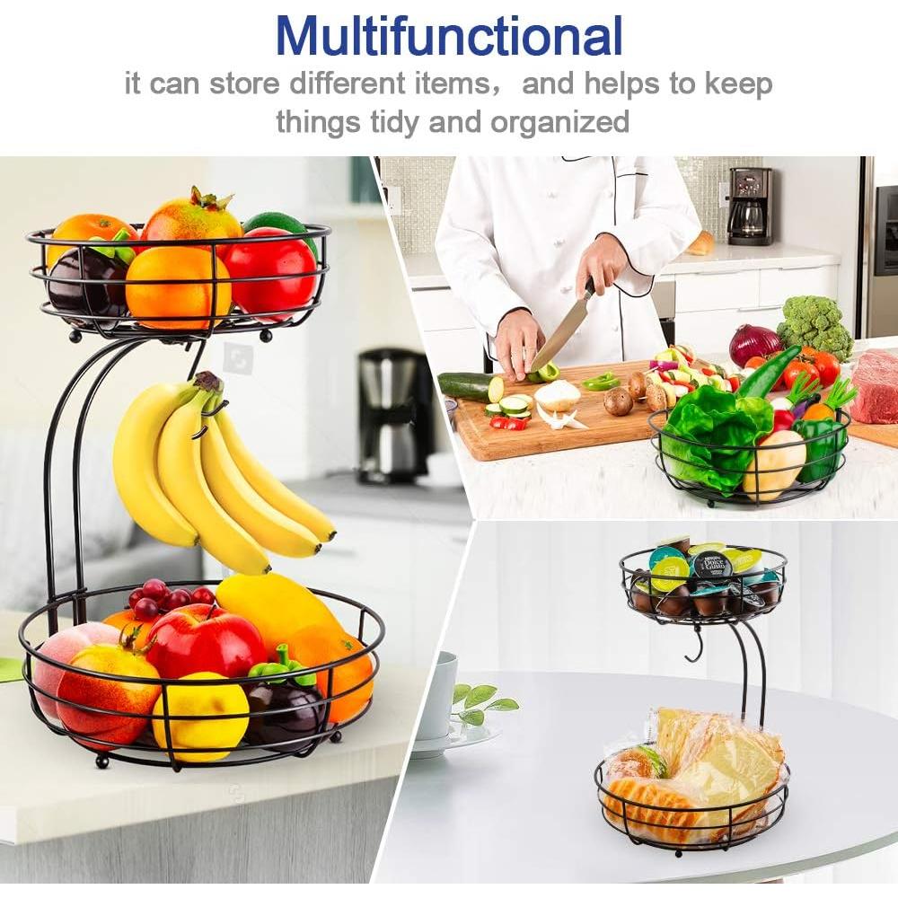Canasta de Frutas 2 Niveles AULEDIO con Soporte para Plátanos