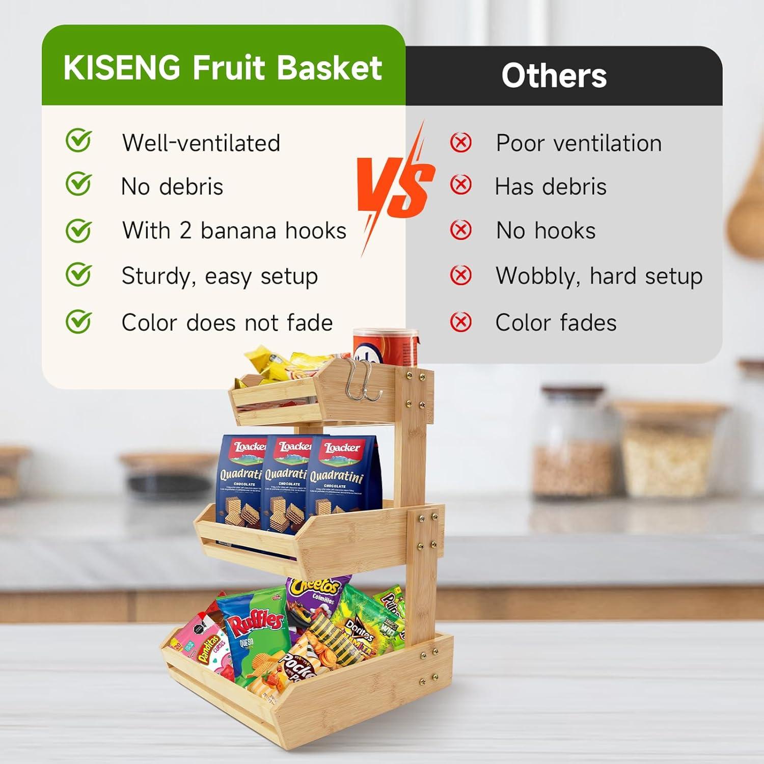 Soporte de Frutas de Bambú KISENG 3 Niveles Natural