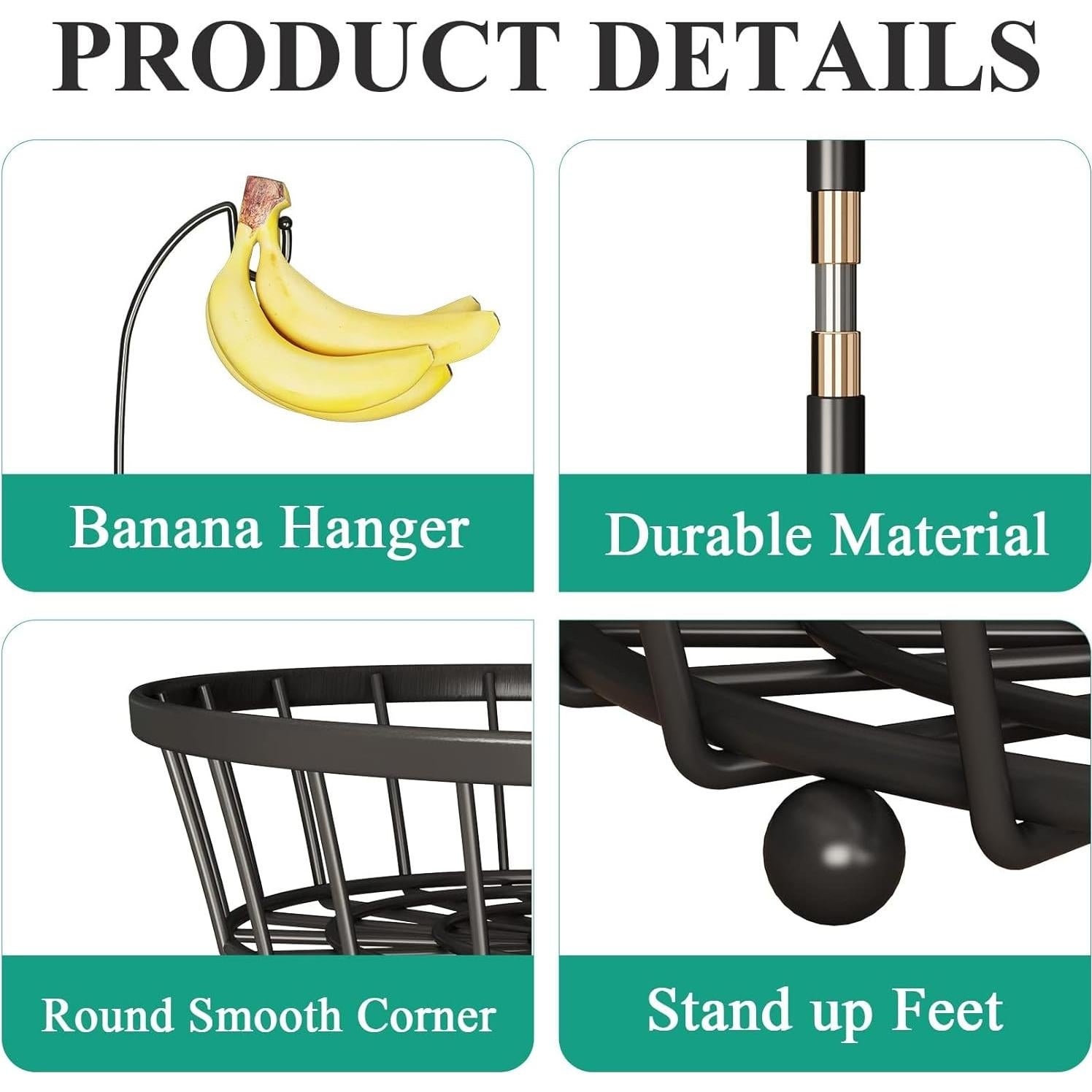 Cesta de Frutas Apilable SAYZH 2 Niveles Metal Negra 29.5x57.4 cm