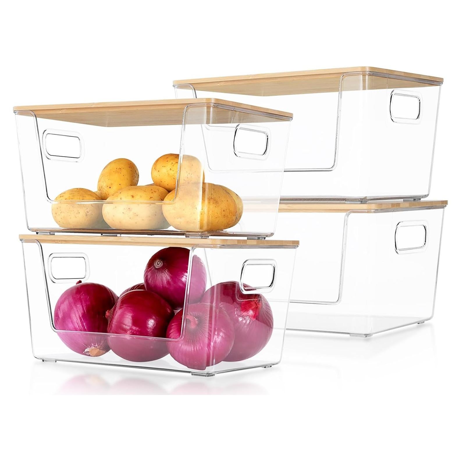 Organizador de Despensa Aurblozen 4 Piezas Apilable con Tapa de Bambú