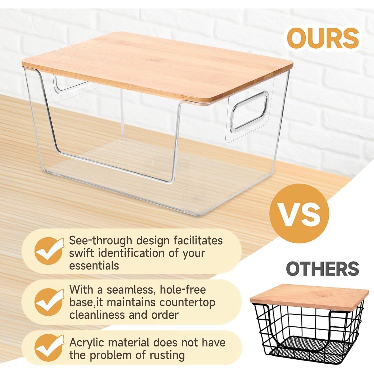 Organizador de Despensa Aurblozen 4 Piezas Apilable con Tapa de Bambú