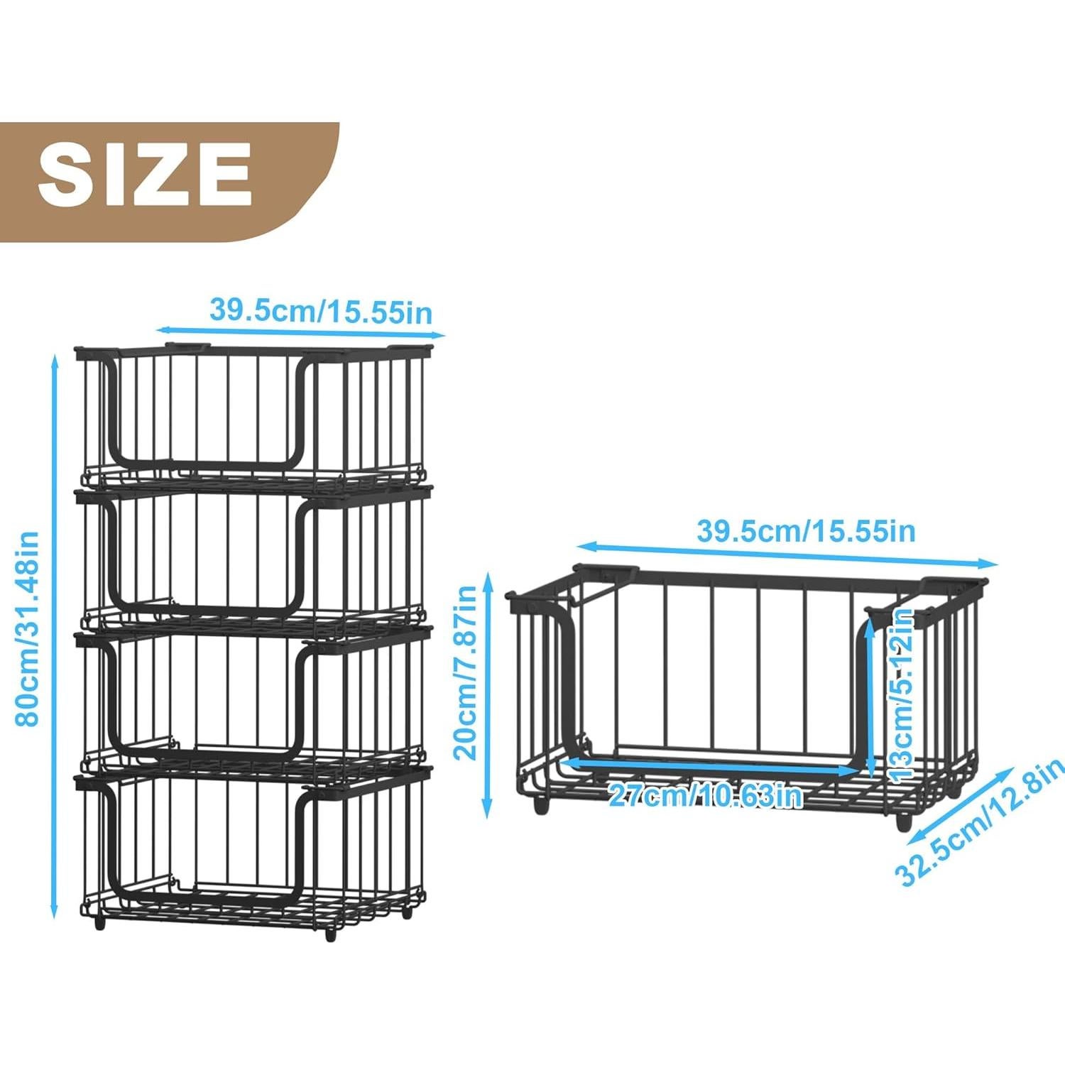 Cestas de Alambre Apilables UMDONX 4 Piezas para Almacenamiento