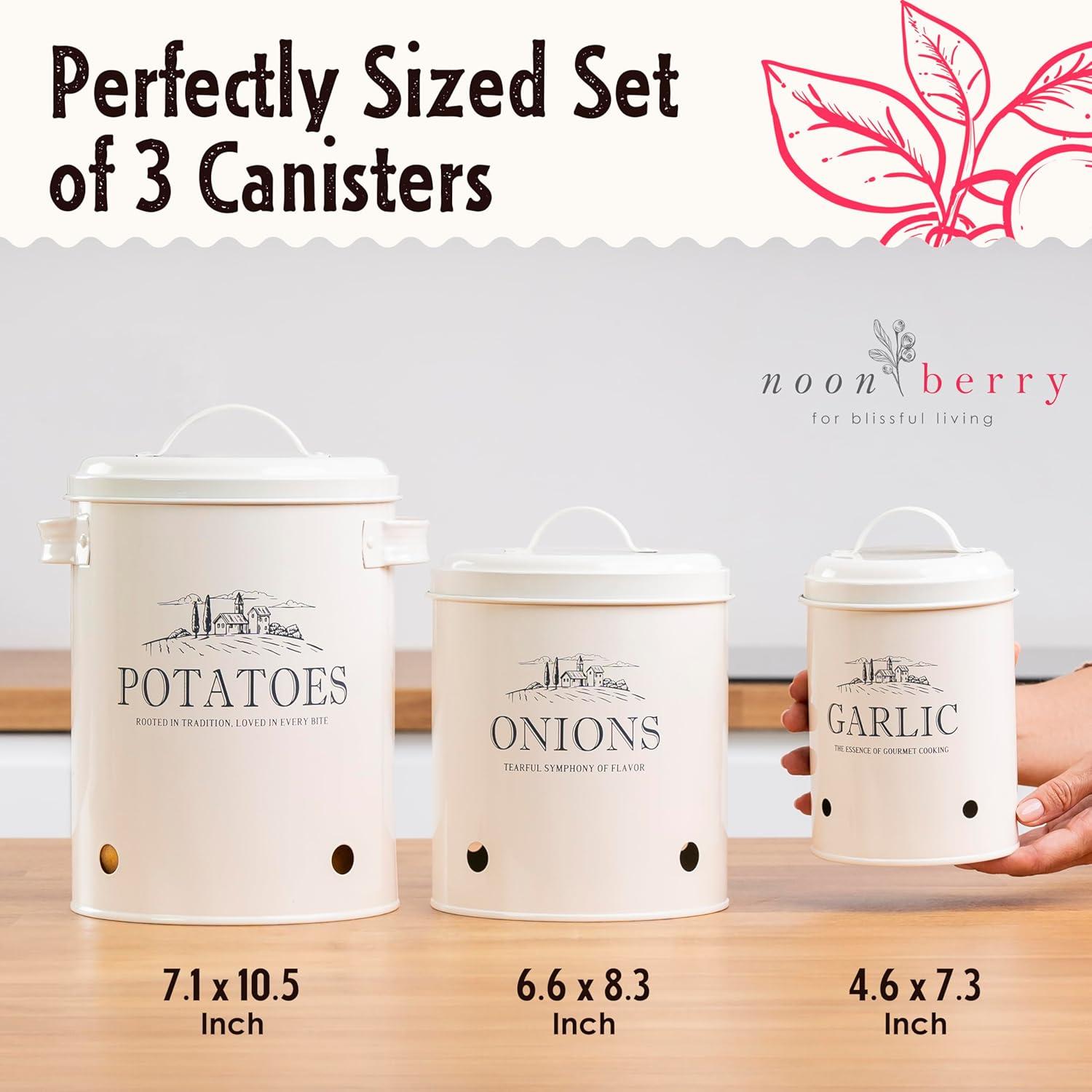 Juego de 3 Contenedores de Almacenamiento Metal para Papas, Cebollas y Ajo