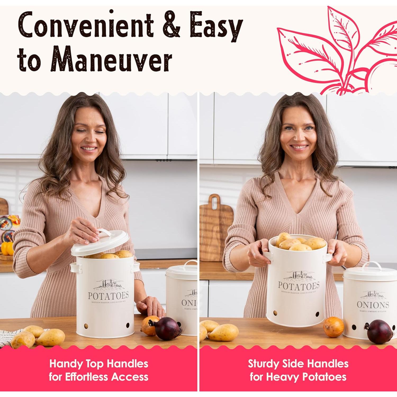 Juego de 3 Contenedores de Almacenamiento Metal para Papas, Cebollas y Ajo