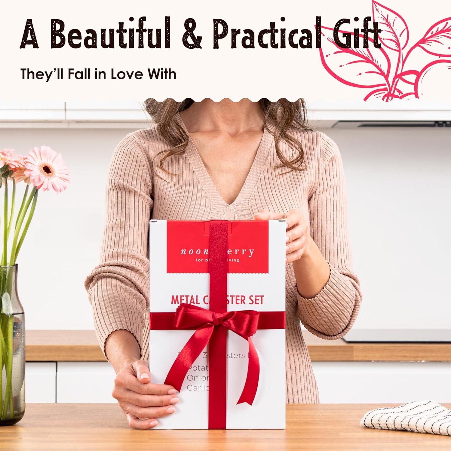 Juego de 3 Contenedores de Almacenamiento Metal para Papas, Cebollas y Ajo