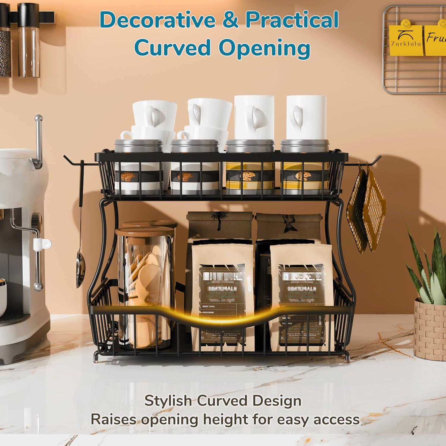 Cesta de Frutas de 2 Niveles Zurklulu - Organizador Negro para Cocina