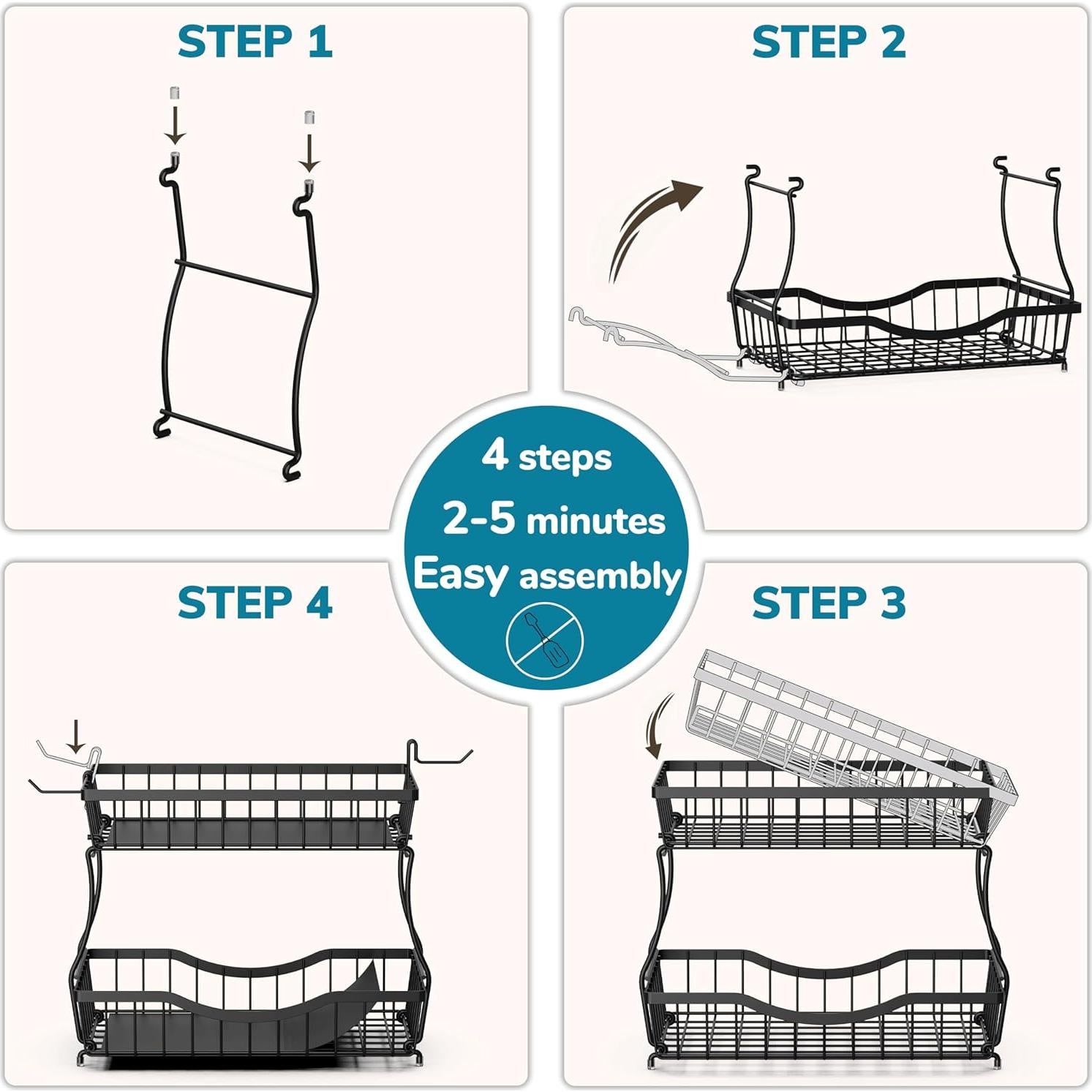 Cesta de Frutas de 2 Niveles Zurklulu - Organizador Negro para Cocina