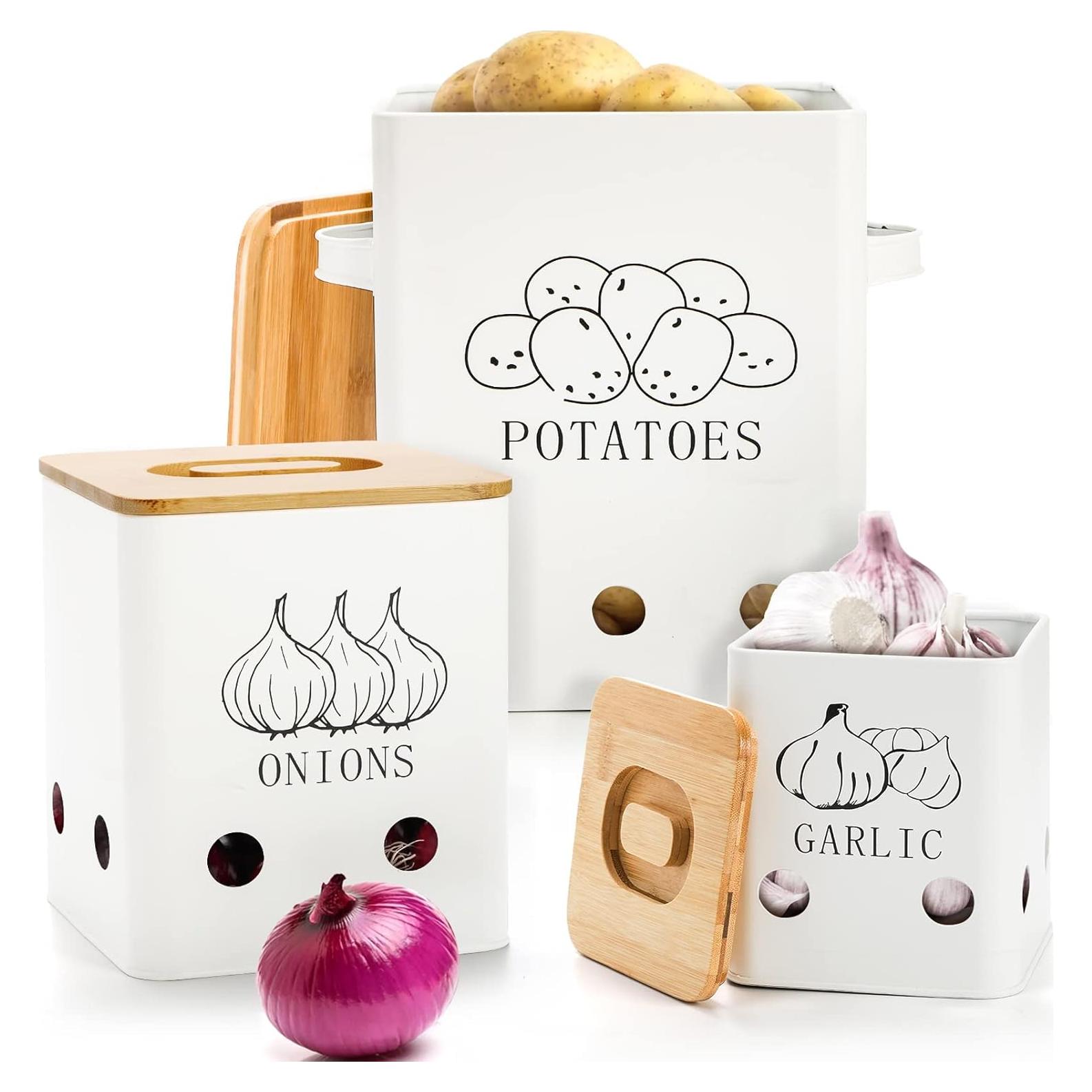 WUWEOT Latas de Almacenamiento de Verduras 3 Piezas Metal