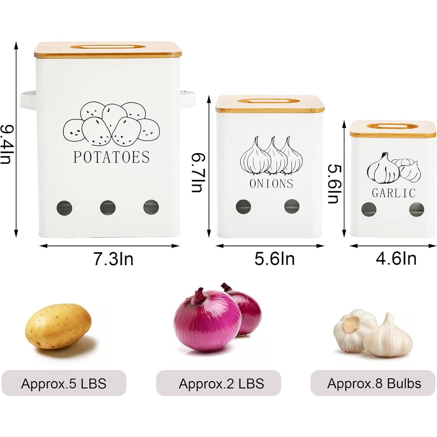 WUWEOT Latas de Almacenamiento de Verduras 3 Piezas Metal