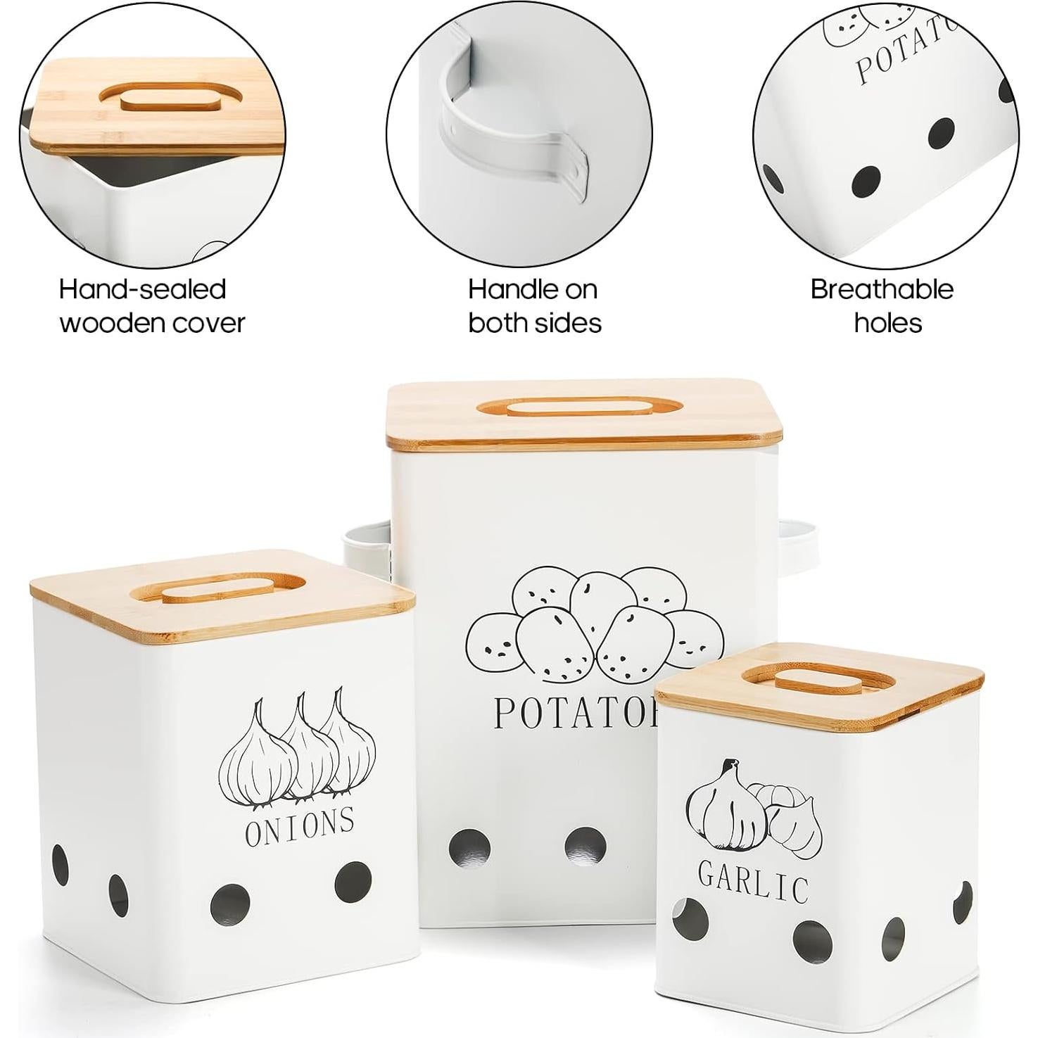 WUWEOT Latas de Almacenamiento de Verduras 3 Piezas Metal