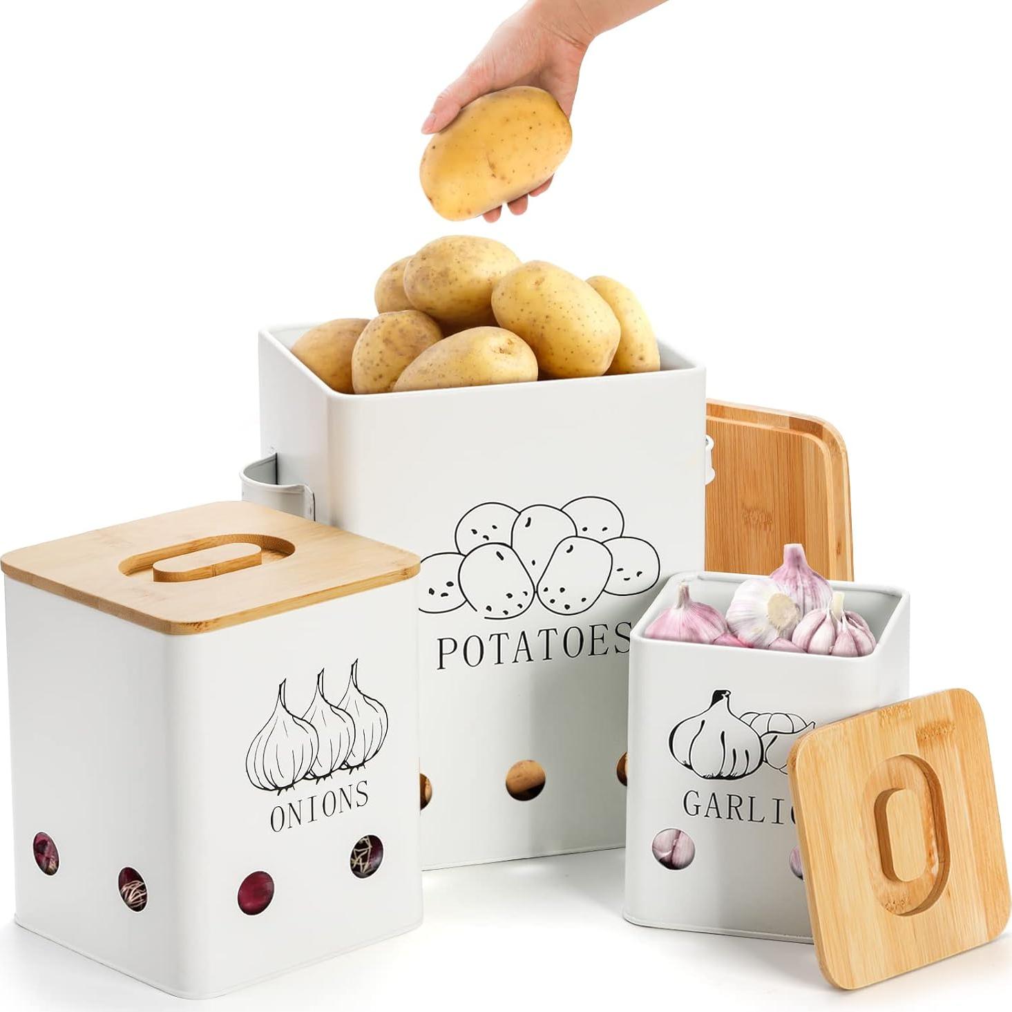 WUWEOT Latas de Almacenamiento de Verduras 3 Piezas Metal