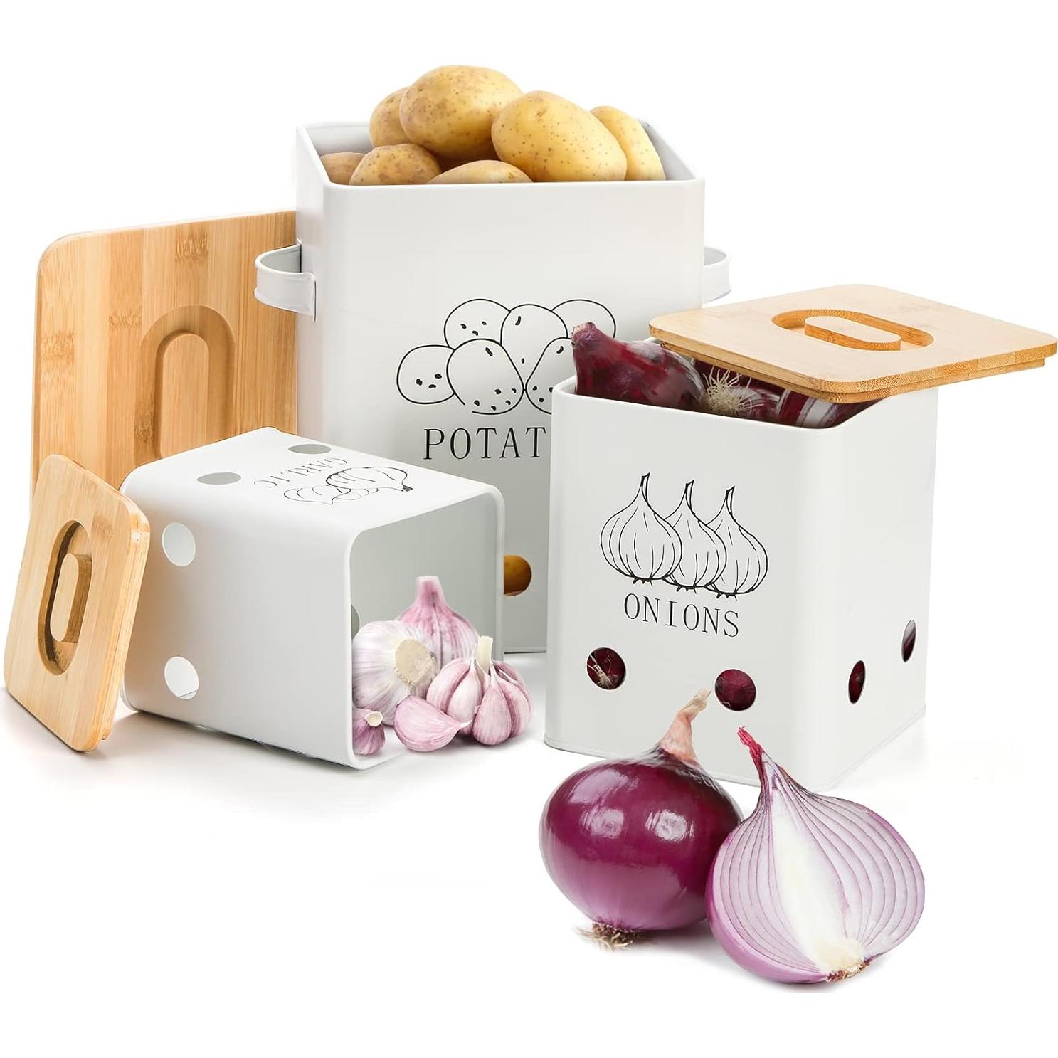 WUWEOT Latas de Almacenamiento de Verduras 3 Piezas Metal