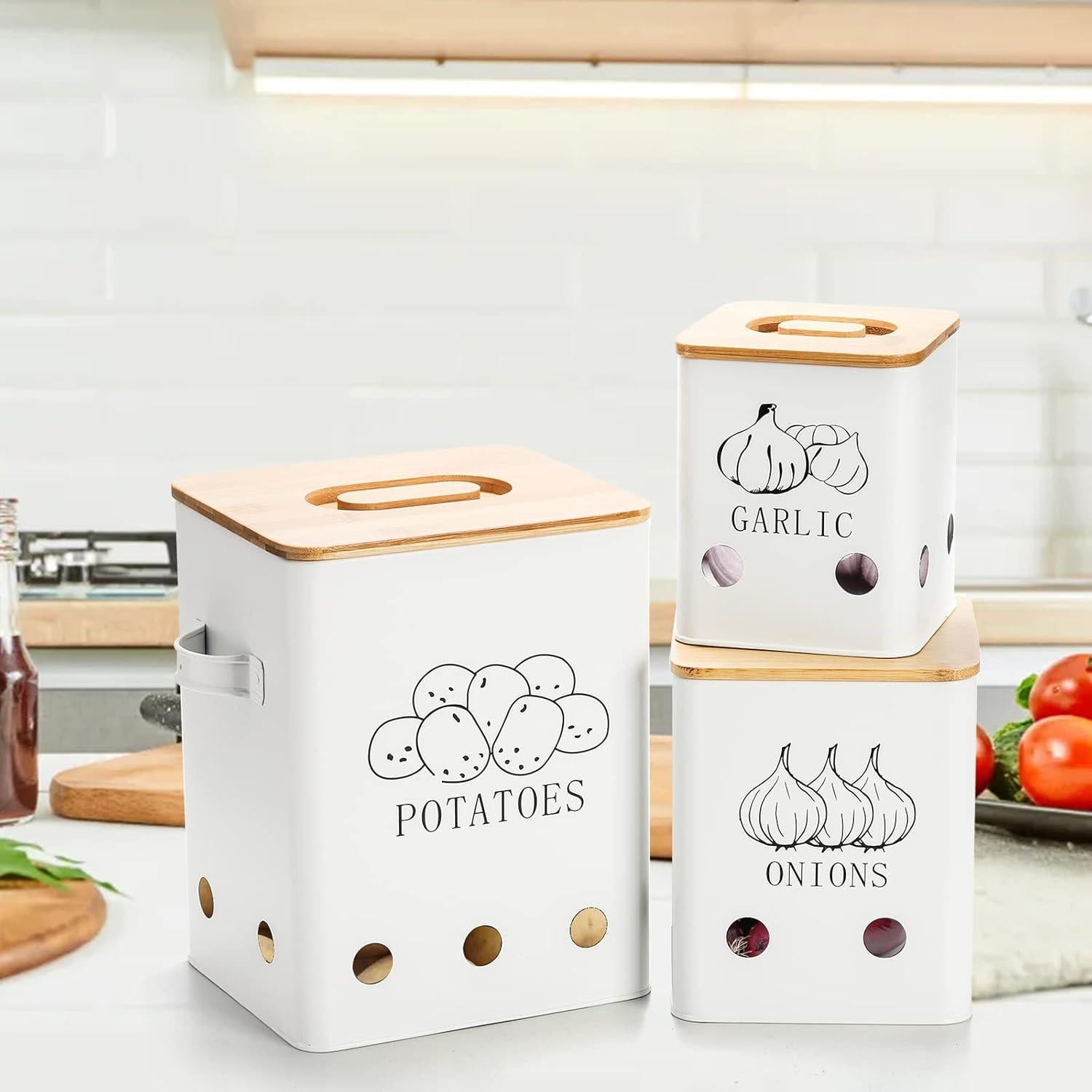 WUWEOT Latas de Almacenamiento de Verduras 3 Piezas Metal