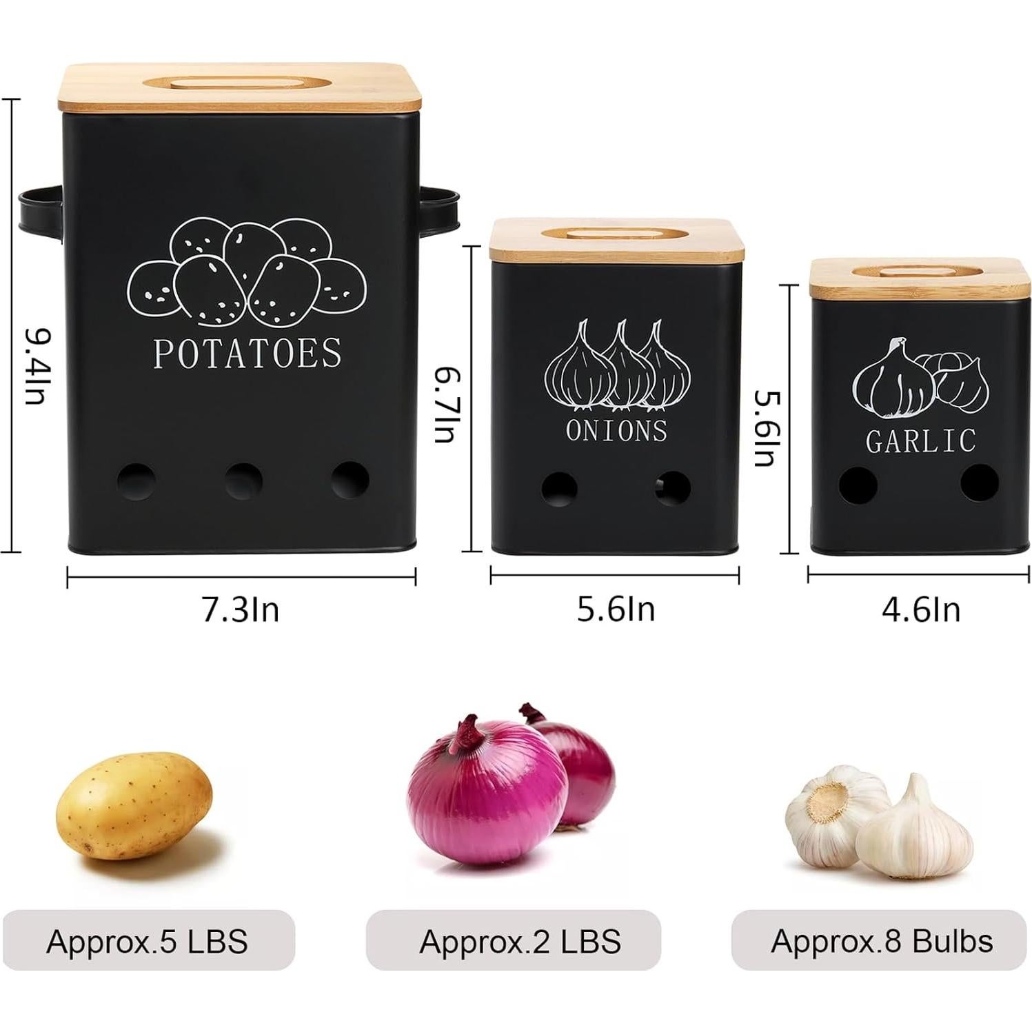 WUWEOT 3 Latas de Almacenamiento de Verduras con Tapa de Bambú