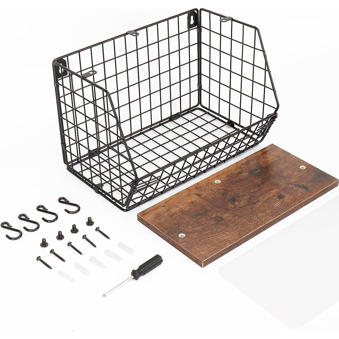 Cesta de Frutas Livabber con Estante de Madera y Ganchos en S