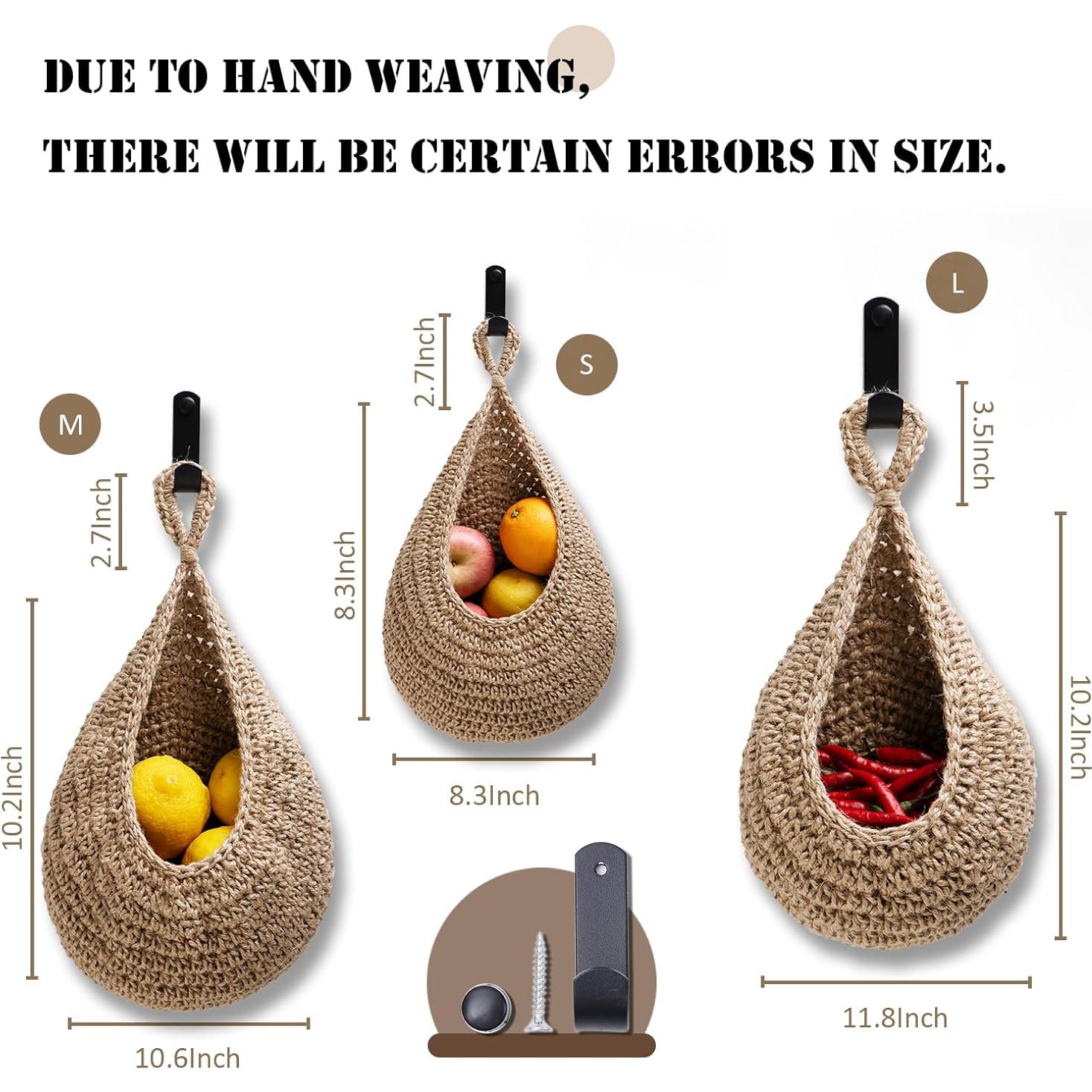 Juego de 3 Cestas Colgantes de Yute MKO SHUN para Frutas