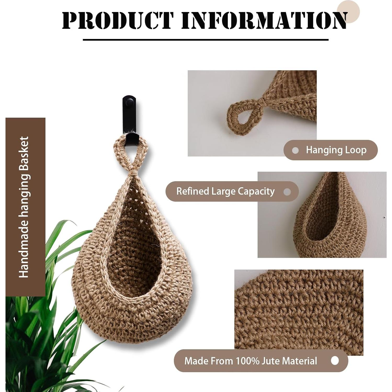 Juego de 3 Cestas Colgantes de Yute MKO SHUN para Frutas