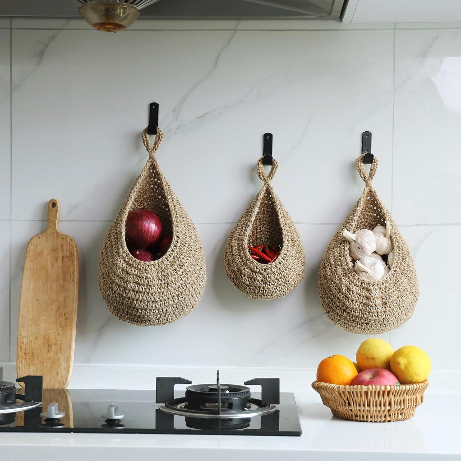Juego de 3 Cestas Colgantes de Yute MKO SHUN para Frutas