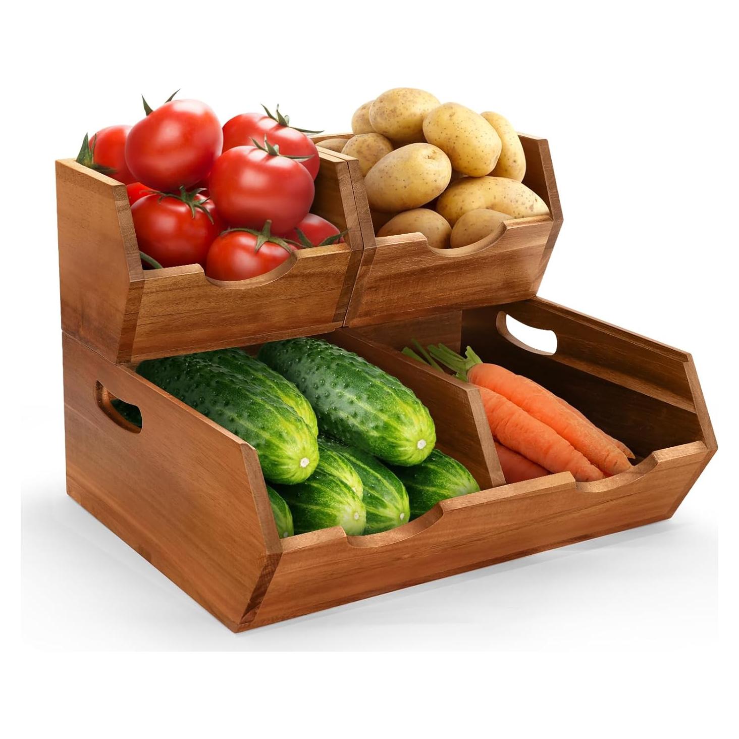 Cajas de Almacenamiento de Madera de Acacia EULXSUD 3 en 1