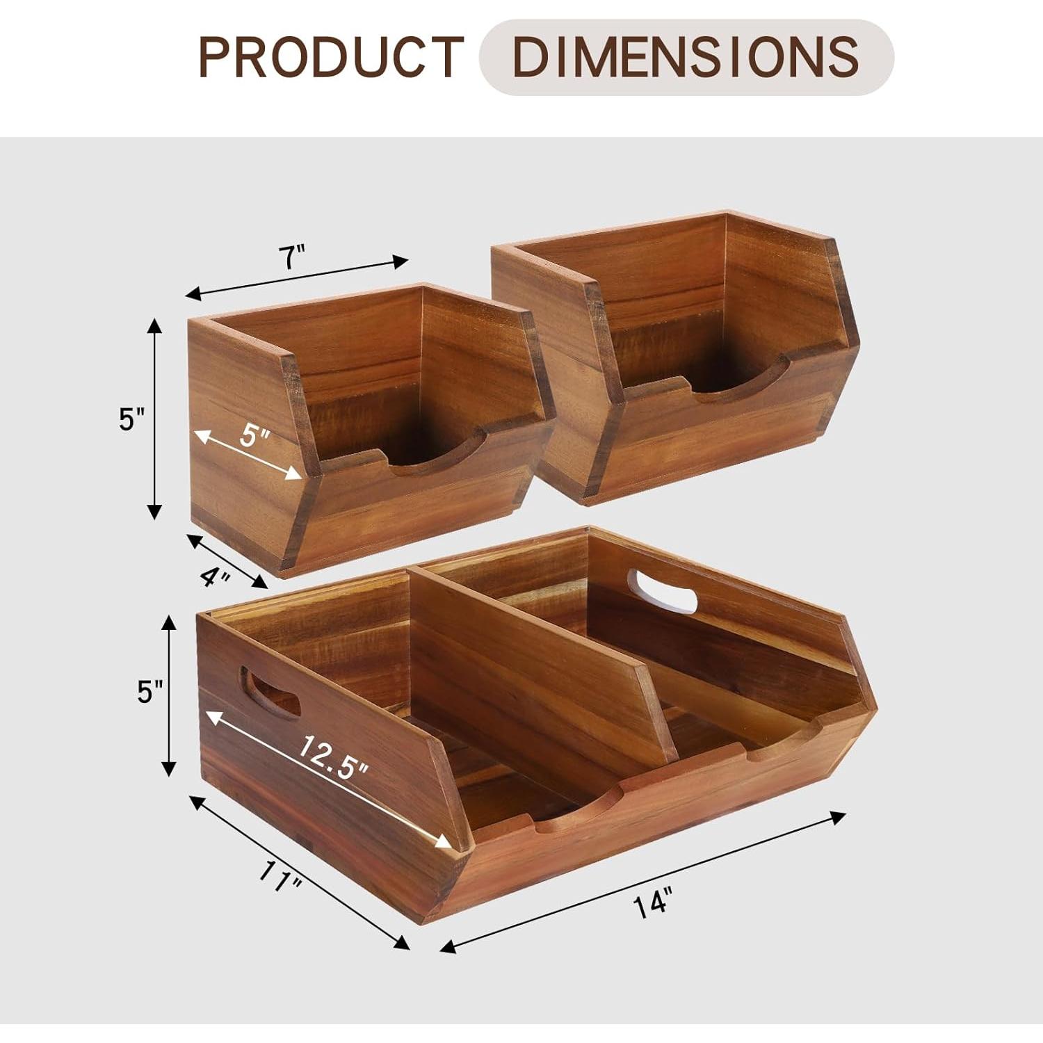 Cajas de Almacenamiento de Madera de Acacia EULXSUD 3 en 1