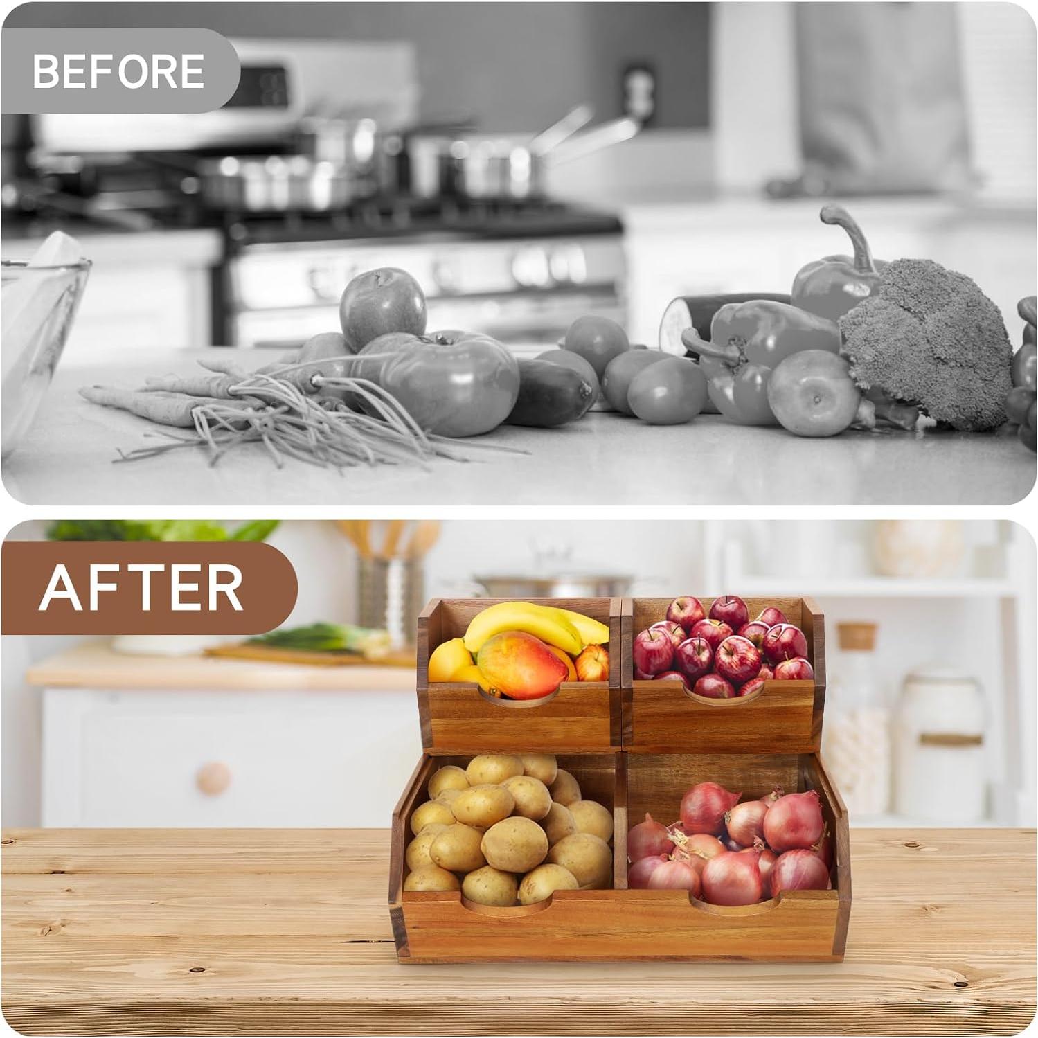 Cajas de Almacenamiento de Madera de Acacia EULXSUD 3 en 1