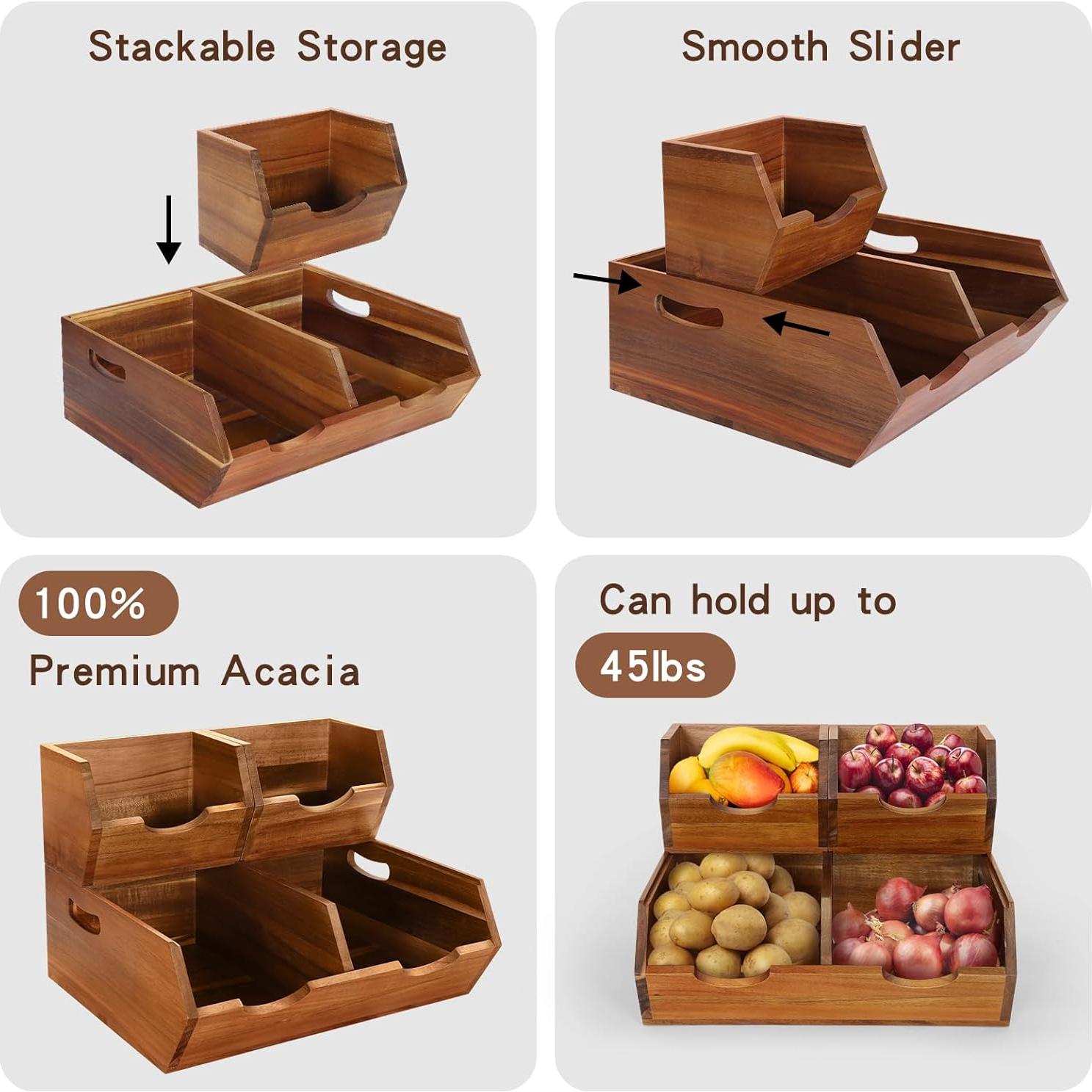 Cajas de Almacenamiento de Madera de Acacia EULXSUD 3 en 1