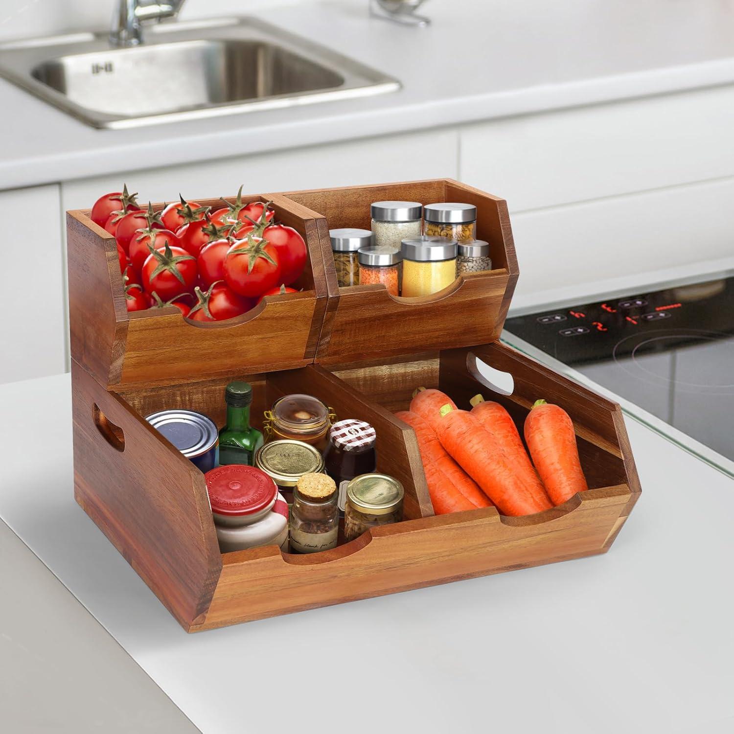 Cajas de Almacenamiento de Madera de Acacia EULXSUD 3 en 1