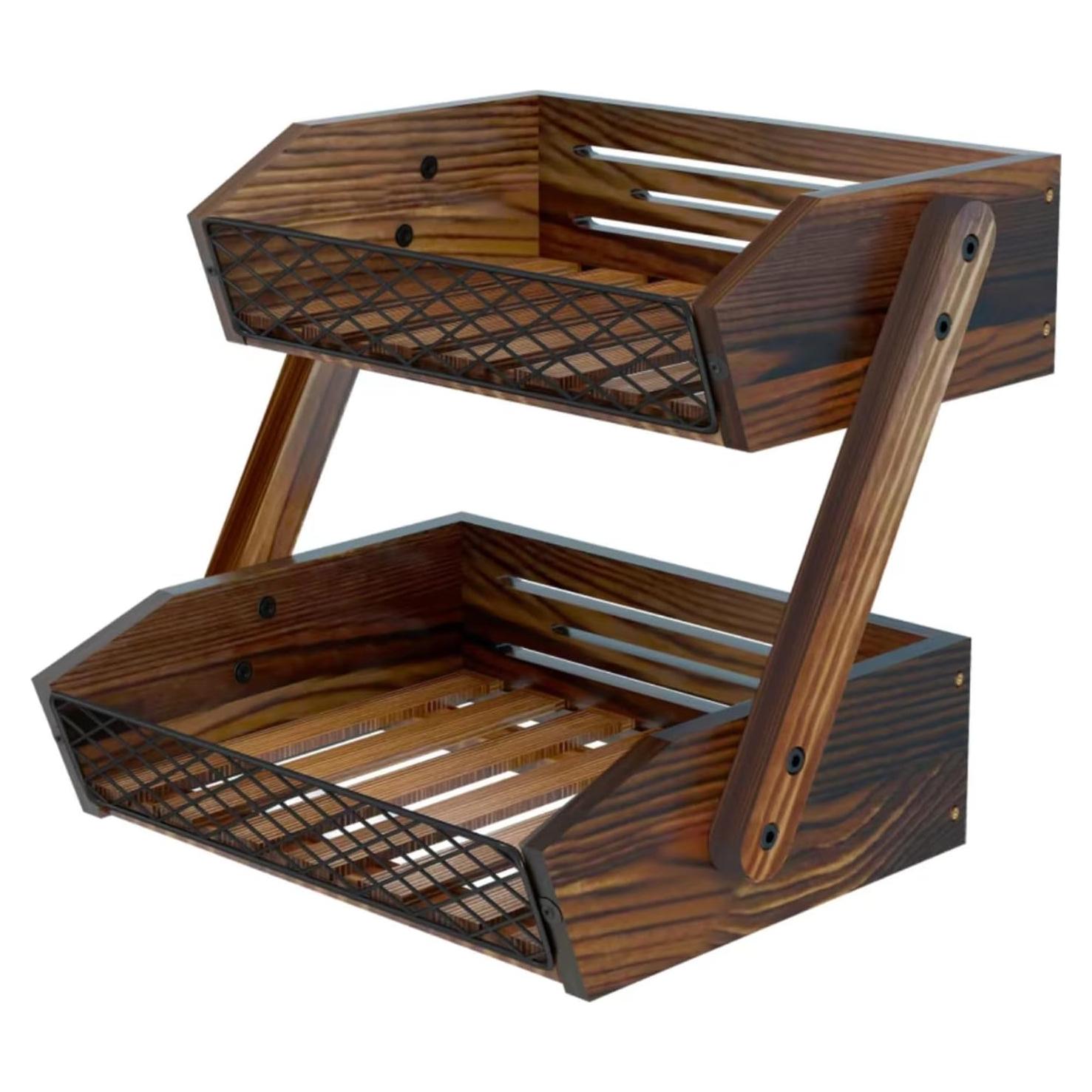 Cesta de Frutas Dorhors 2 Niveles Madera Rústica 30x25 cm