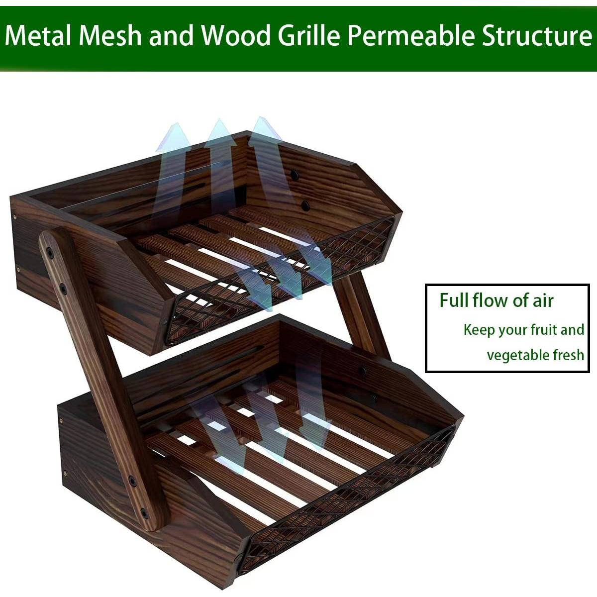 Cesta de Frutas Dorhors 2 Niveles Madera Rústica 30x25 cm