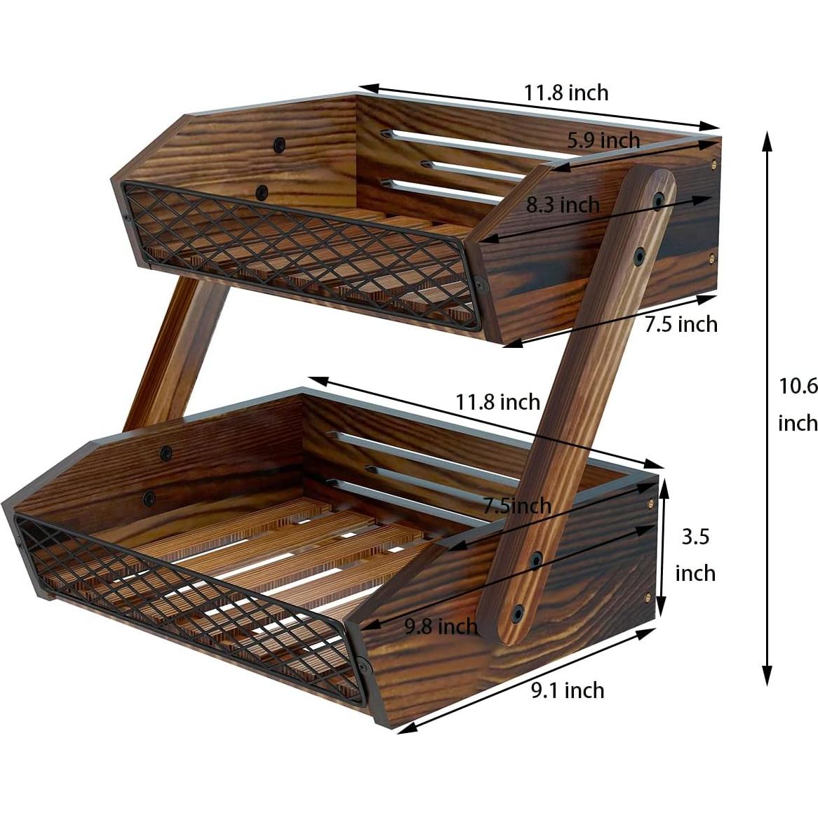 Cesta de Frutas Dorhors 2 Niveles Madera Rústica 30x25 cm