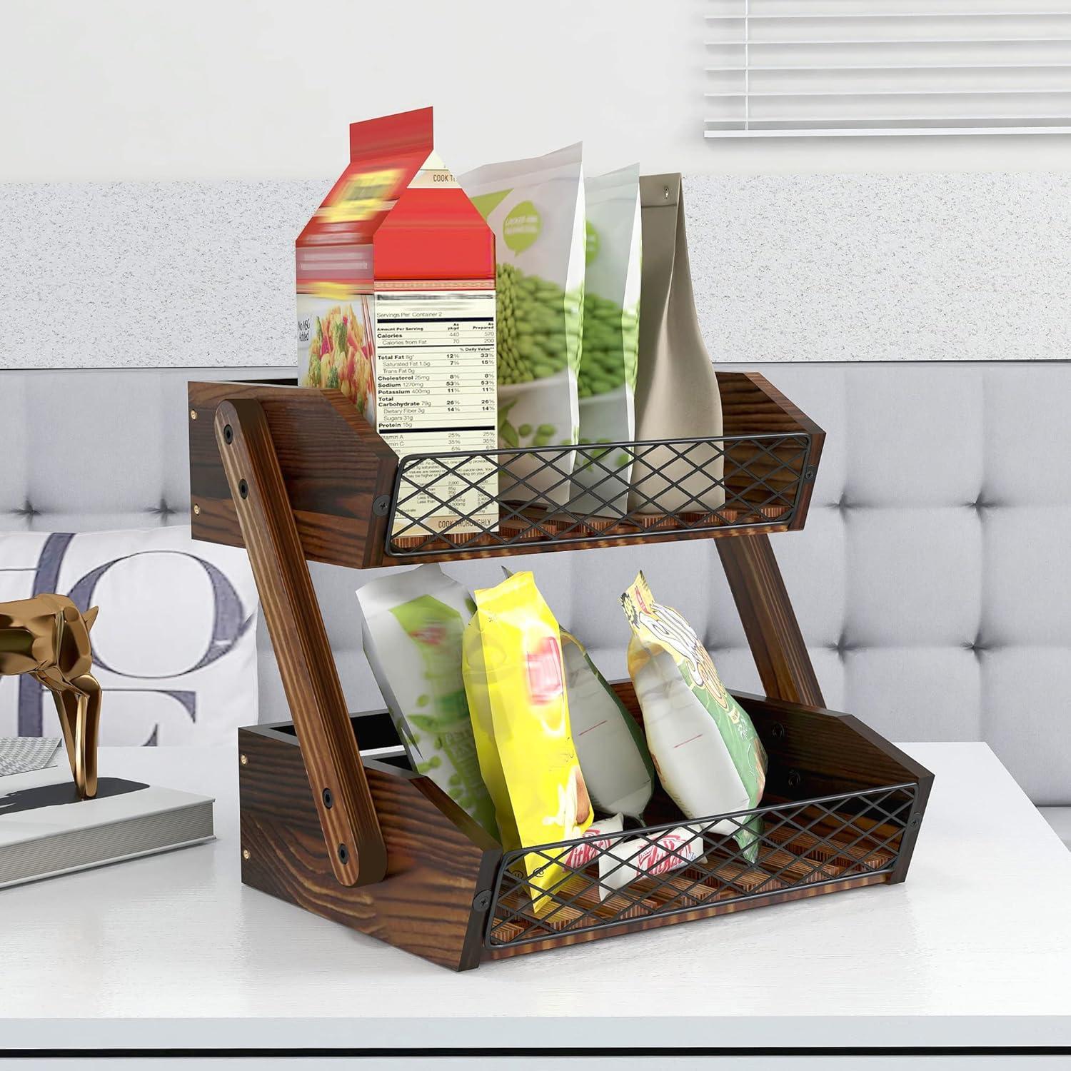 Cesta de Frutas Dorhors 2 Niveles Madera Rústica 30x25 cm