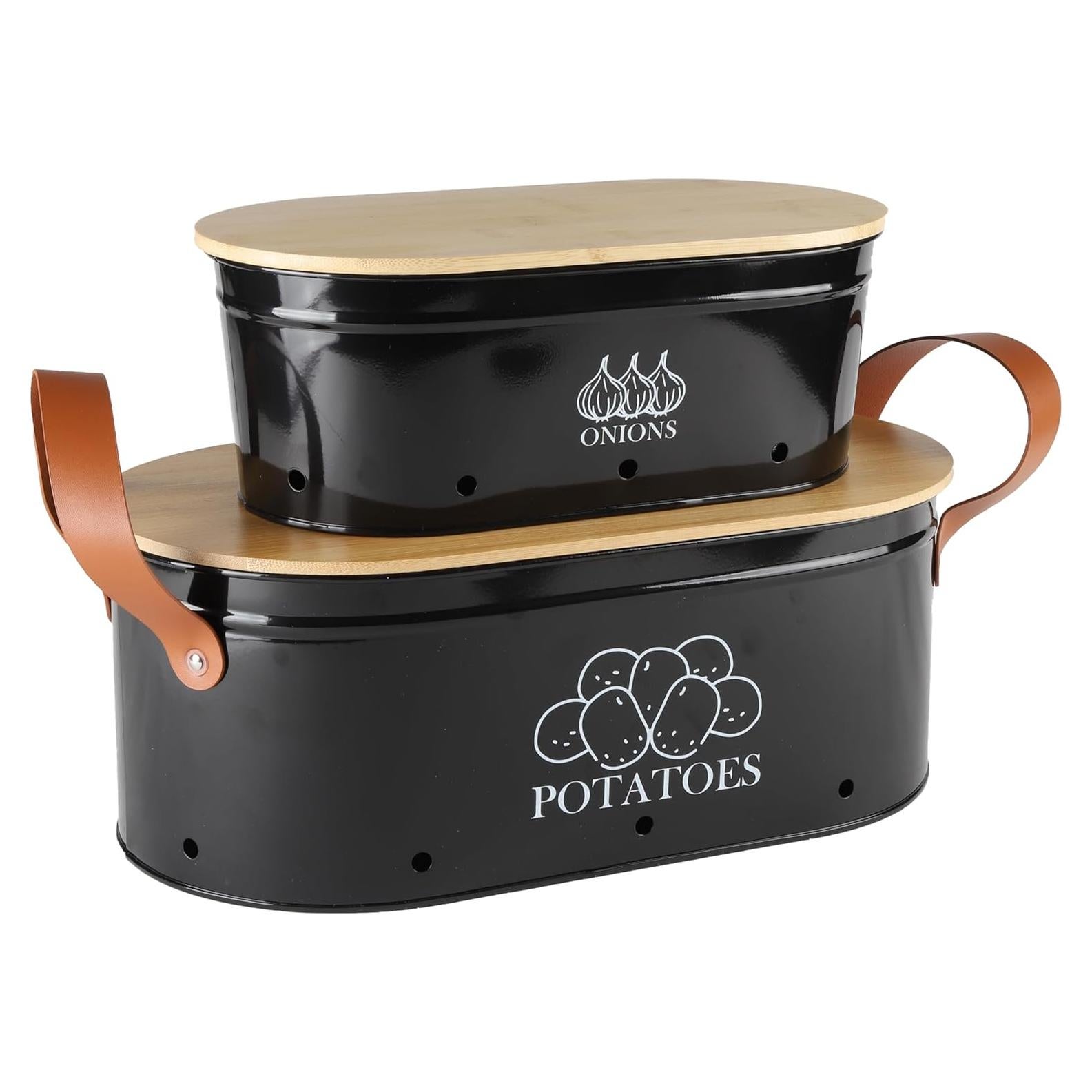 Contenedor de Almacenamiento de Papas y Cebollas Xbopetda - Metal Negro