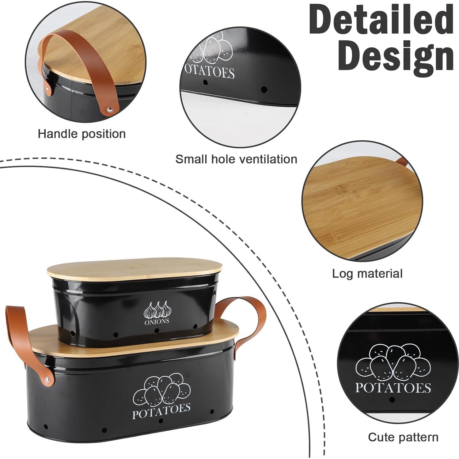 Contenedor de Almacenamiento de Papas y Cebollas Xbopetda - Metal Negro