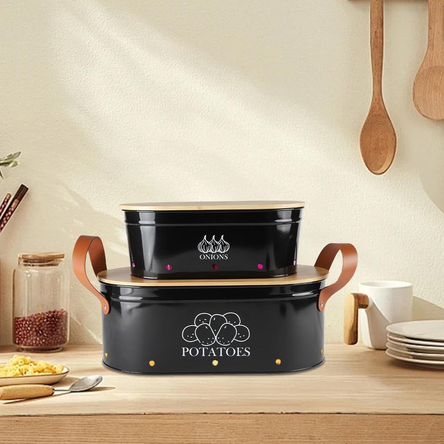 Contenedor de Almacenamiento de Papas y Cebollas Xbopetda - Metal Negro