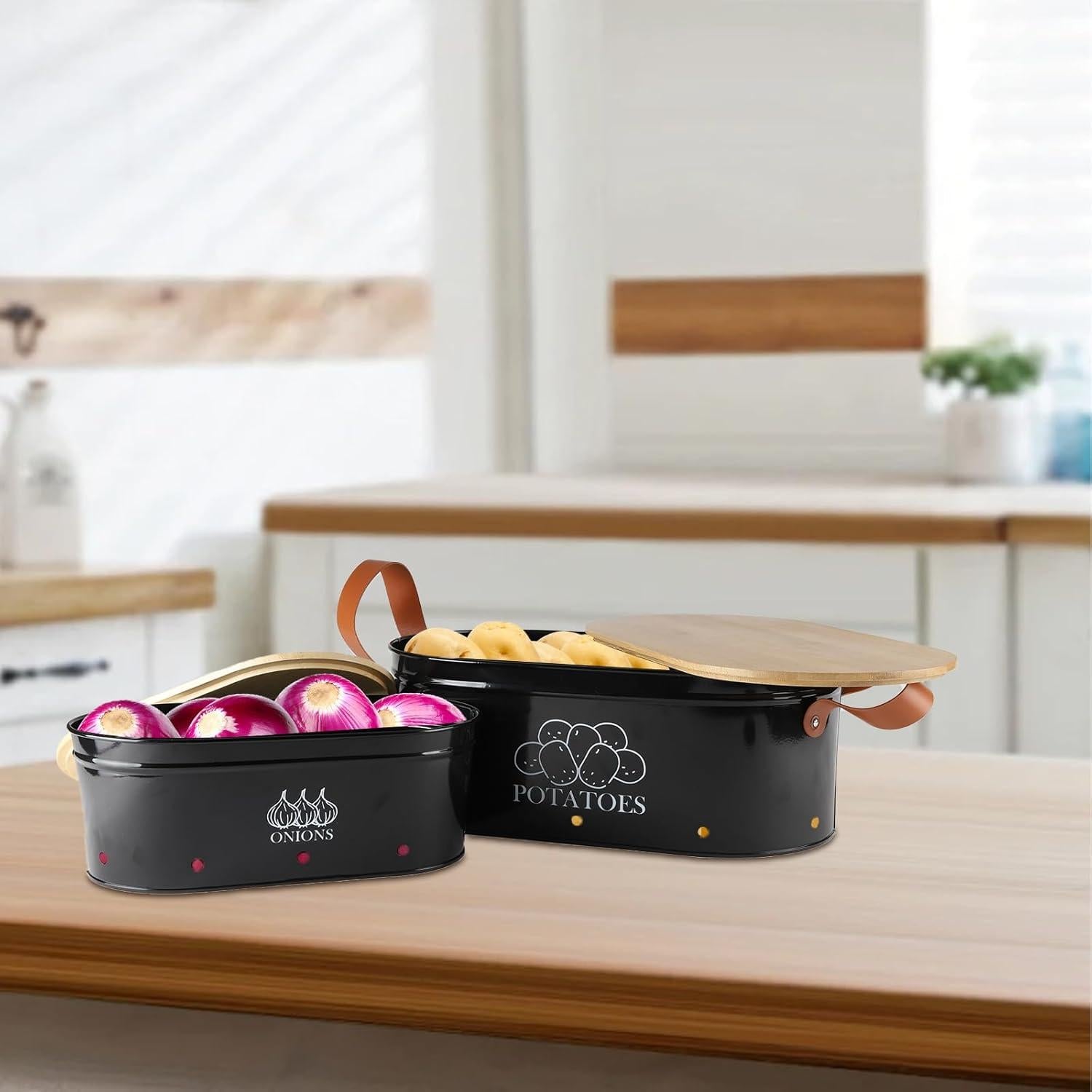 Contenedor de Almacenamiento de Papas y Cebollas Xbopetda - Metal Negro