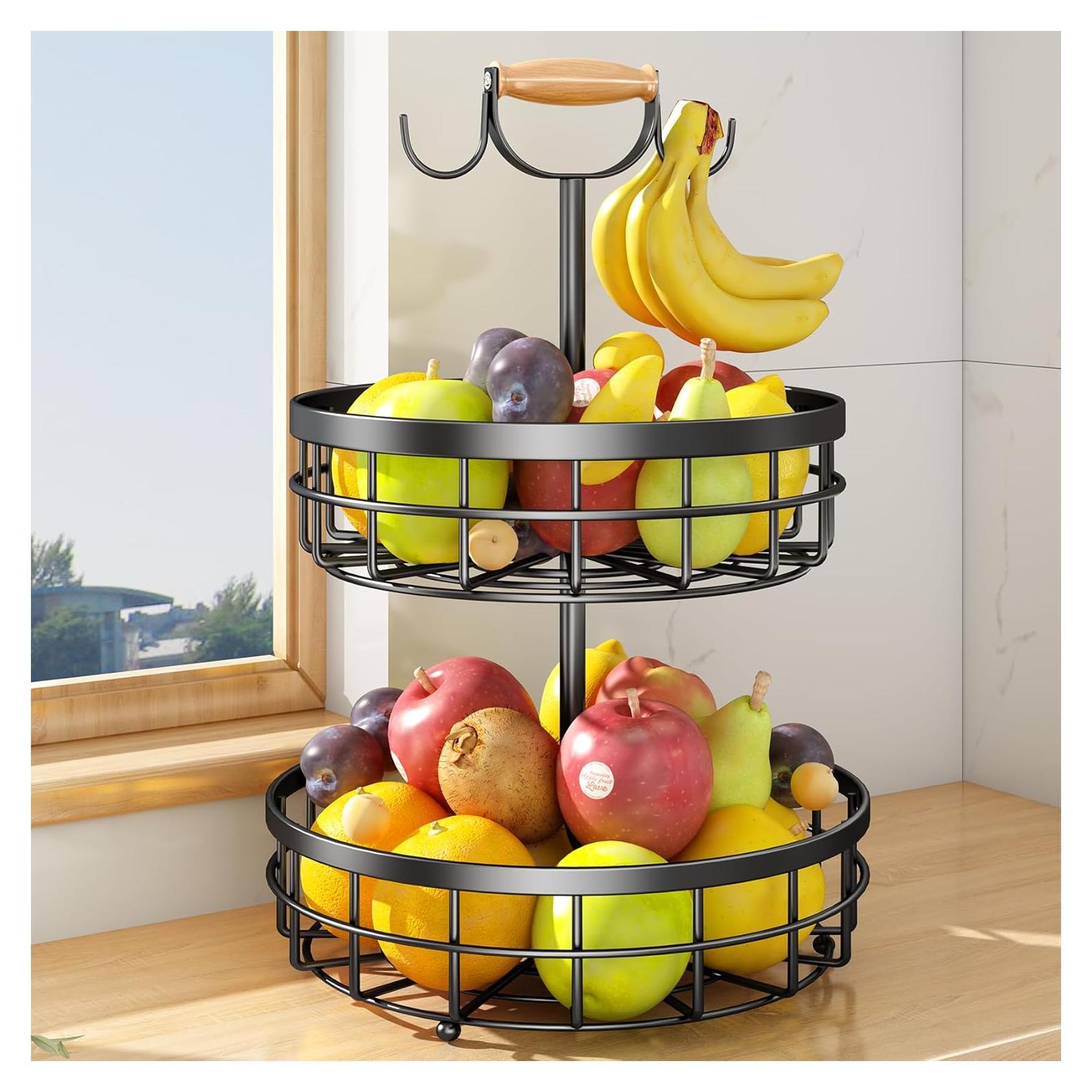 Cesta de Frutas de 2 Niveles SAYZH con Soporte para Plátanos