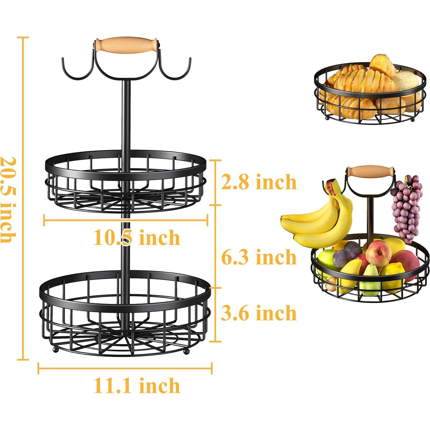 Cesta de Frutas de 2 Niveles SAYZH con Soporte para Plátanos
