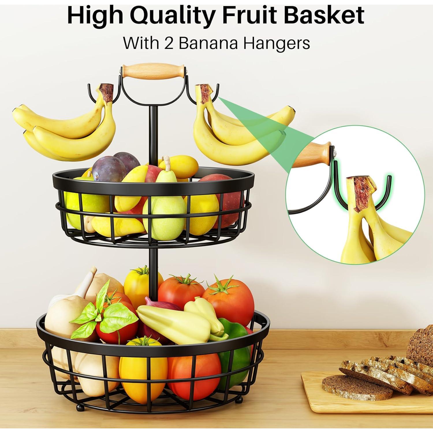 Cesta de Frutas de 2 Niveles SAYZH con Soporte para Plátanos