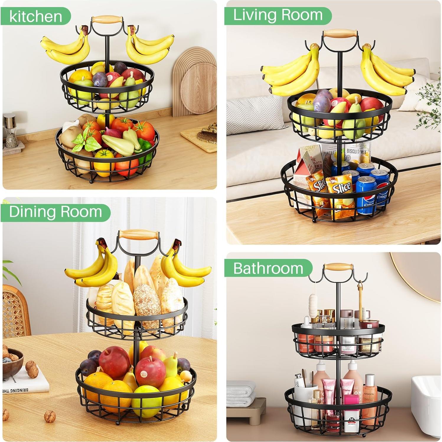 Cesta de Frutas de 2 Niveles SAYZH con Soporte para Plátanos