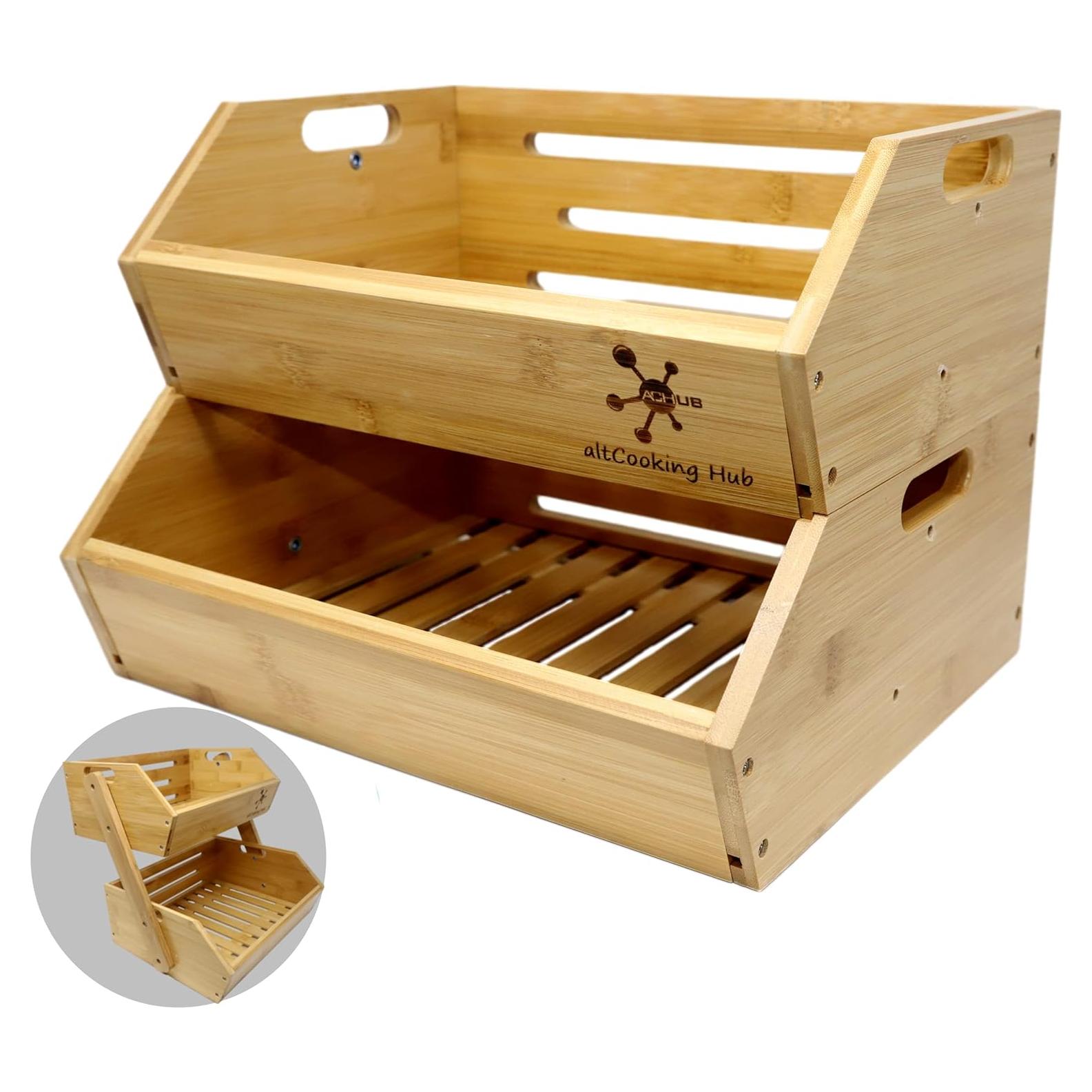 Caja de Almacenamiento de Bambú Apilable 2 Niveles - Organizador de Cocina