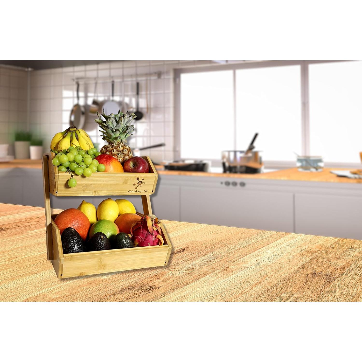 Caja de Almacenamiento de Bambú Apilable 2 Niveles - Organizador de Cocina