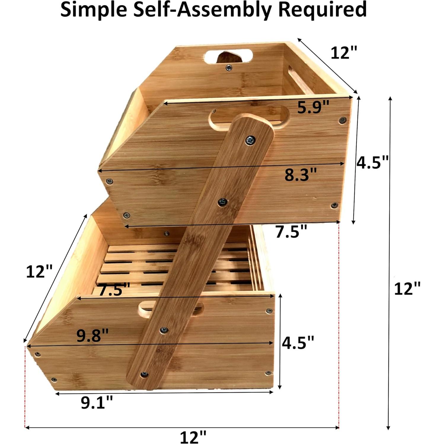Caja de Almacenamiento de Bambú Apilable 2 Niveles - Organizador de Cocina