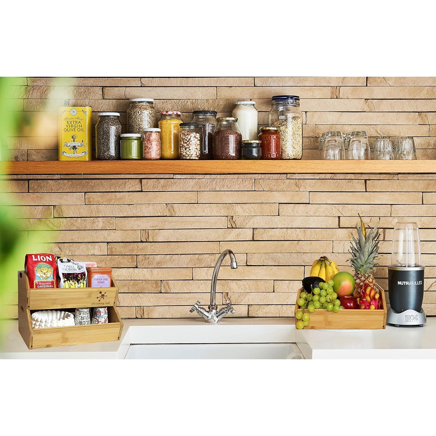 Caja de Almacenamiento de Bambú Apilable 2 Niveles - Organizador de Cocina