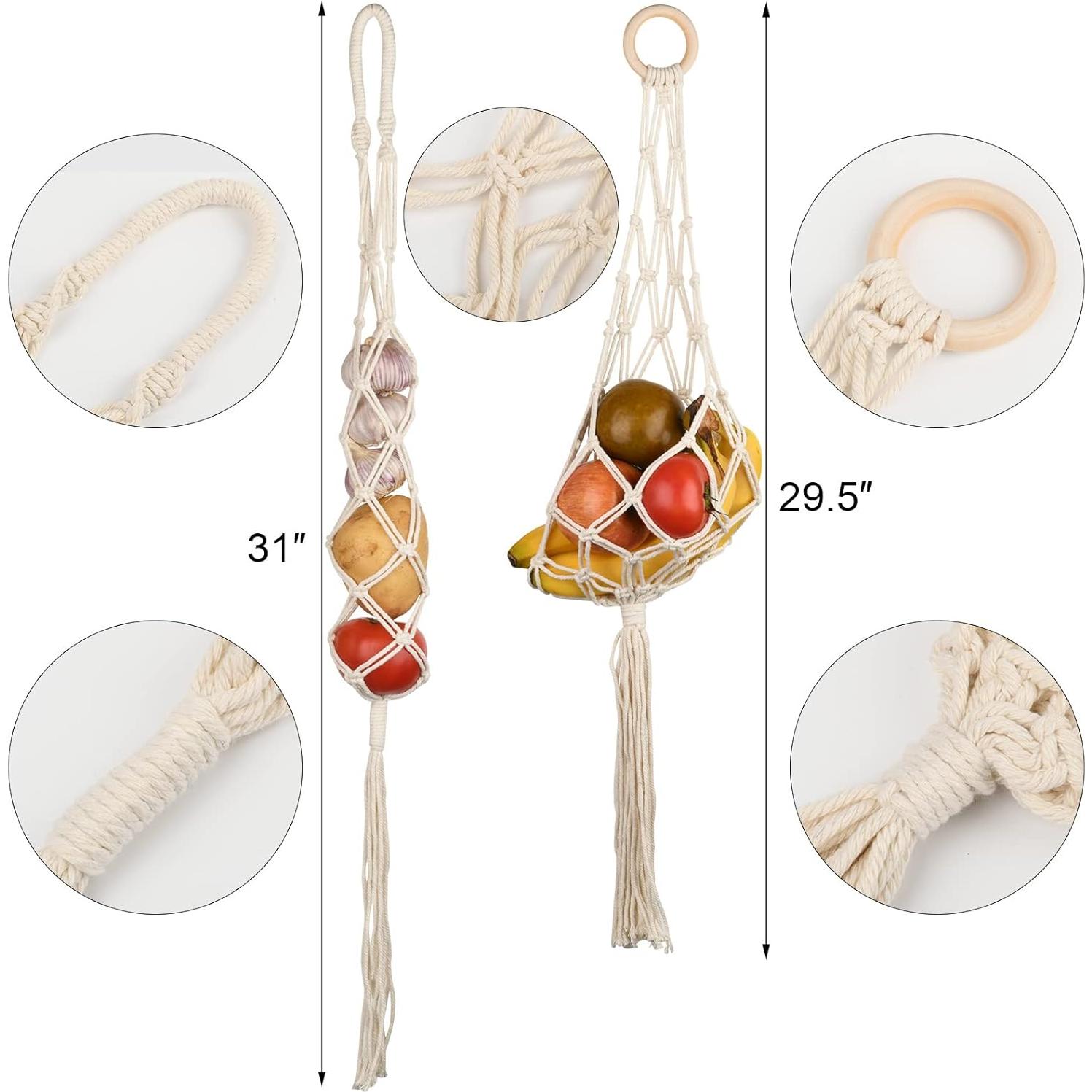 Canasta de Frutas Colgante Beautyflier 2 Piezas Algodón Blanco