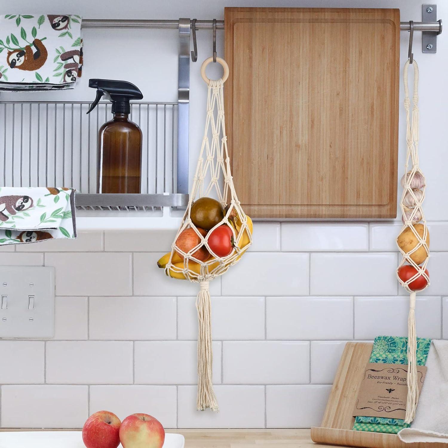 Canasta de Frutas Colgante Beautyflier 2 Piezas Algodón Blanco