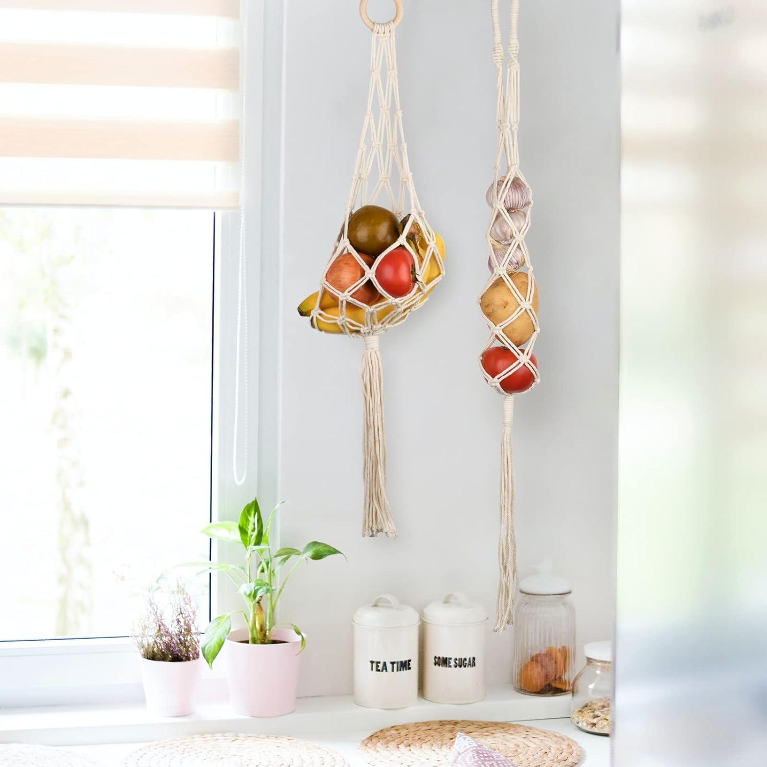 Canasta de Frutas Colgante Beautyflier 2 Piezas Algodón Blanco