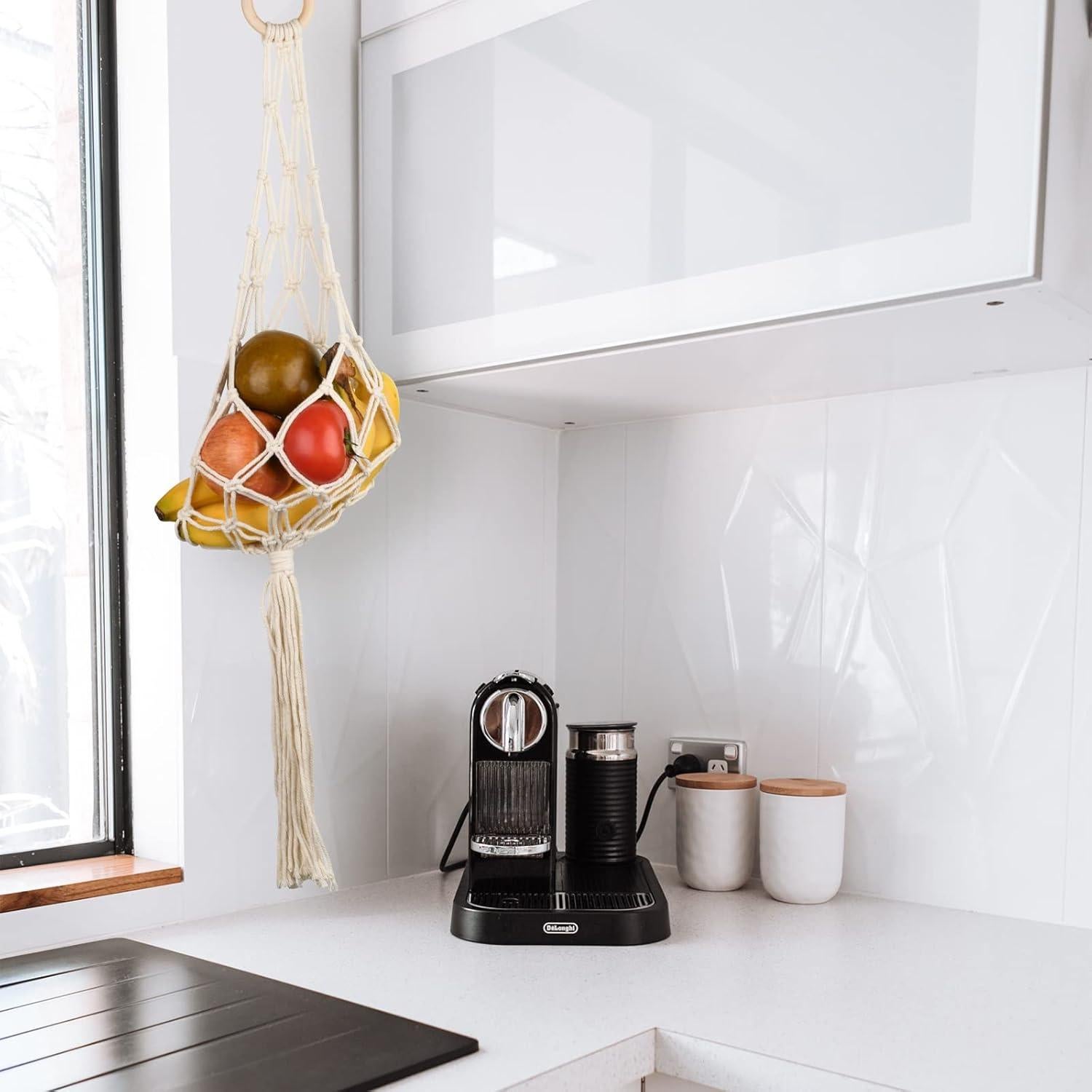 Canasta de Frutas Colgante Beautyflier 2 Piezas Algodón Blanco