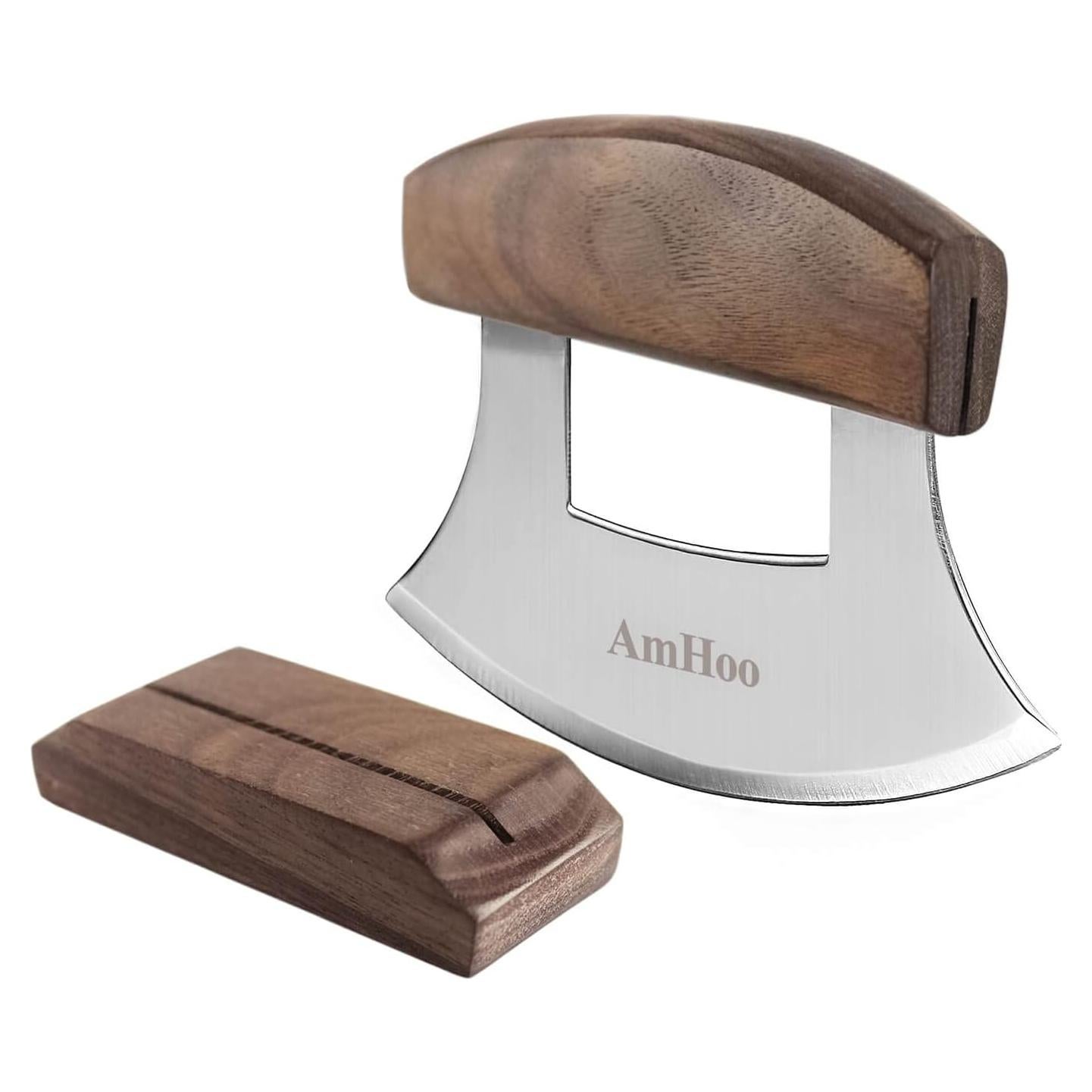 Cortador de Pizza AmHoo Ulu Mango Madera Nogal Acero Inoxidable
