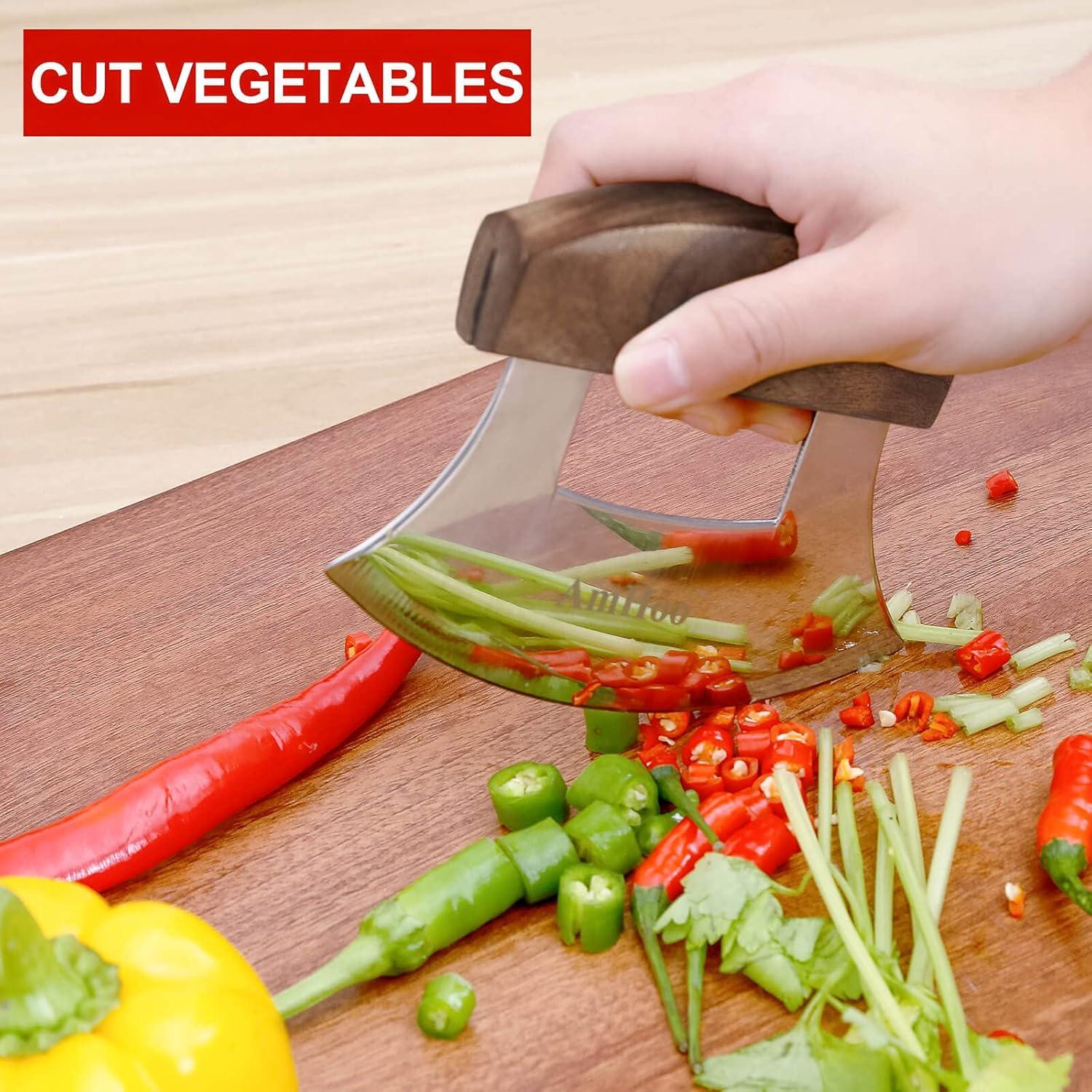 Cortador de Pizza AmHoo Ulu Mango Madera Nogal Acero Inoxidable